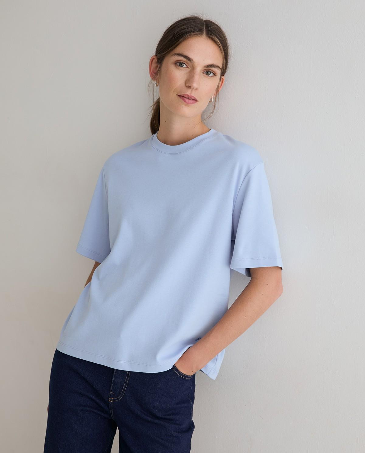 Camiseta básica de mujer de manga corta de algodón orgánico - Yerse - Azul claro Azul claro-2