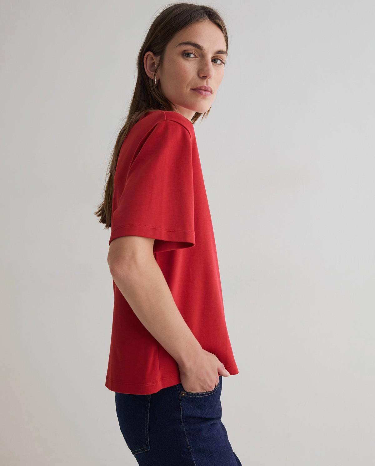 Camiseta básica de mujer de manga corta de algodón orgánico - Yerse - Rojo Rojo-2