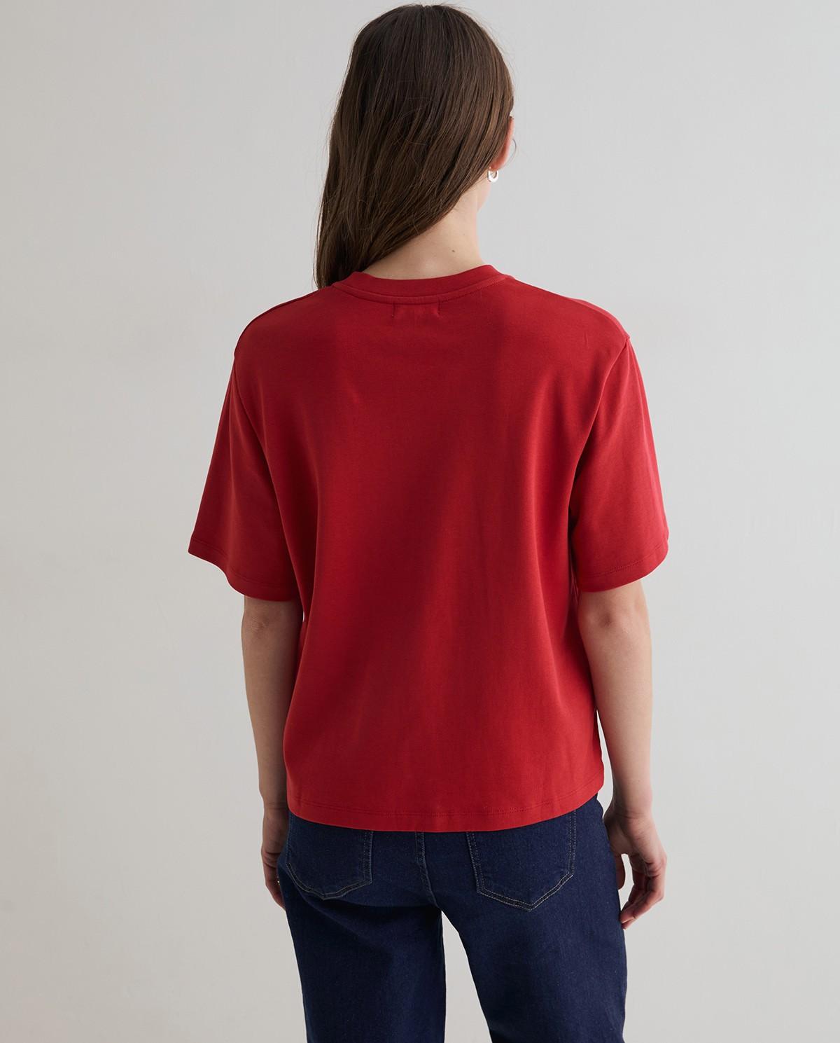 Camiseta básica de mujer de manga corta de algodón orgánico - Yerse - Rojo Rojo-4