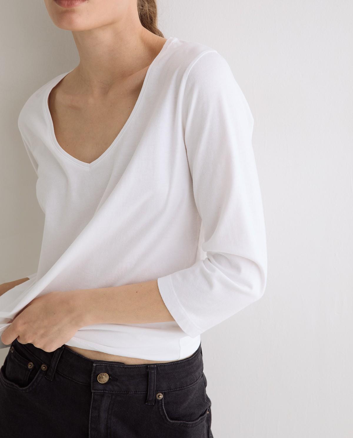 Camiseta básica de mujer con escote en pico de algodón orgánico - Yerse - Blanco Blanco-1