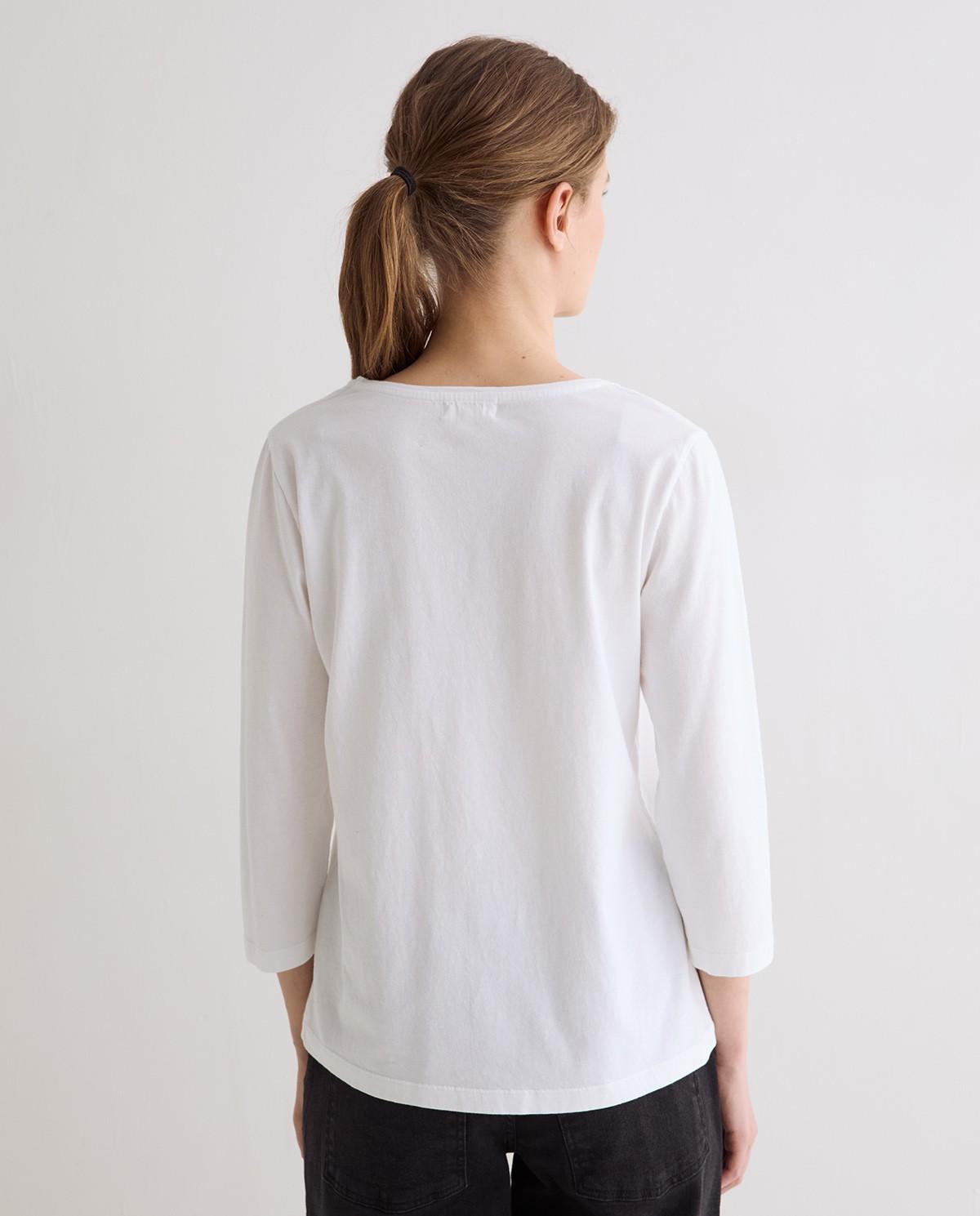 Camiseta básica de mujer con escote en pico de algodón orgánico - Yerse - Blanco Blanco-5