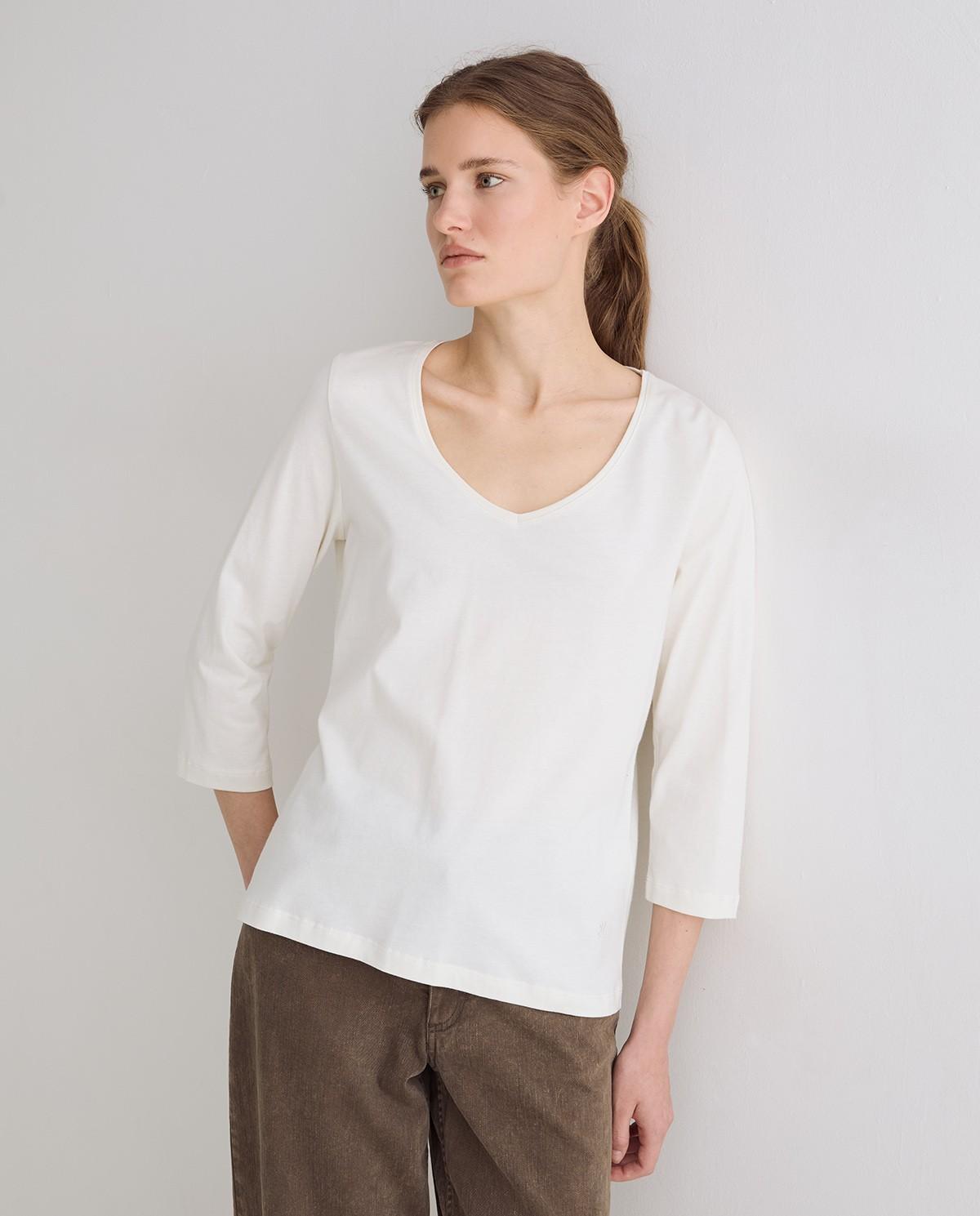 Camiseta básica de mujer con escote en pico de algodón orgánico - Yerse - Natural Natural-1