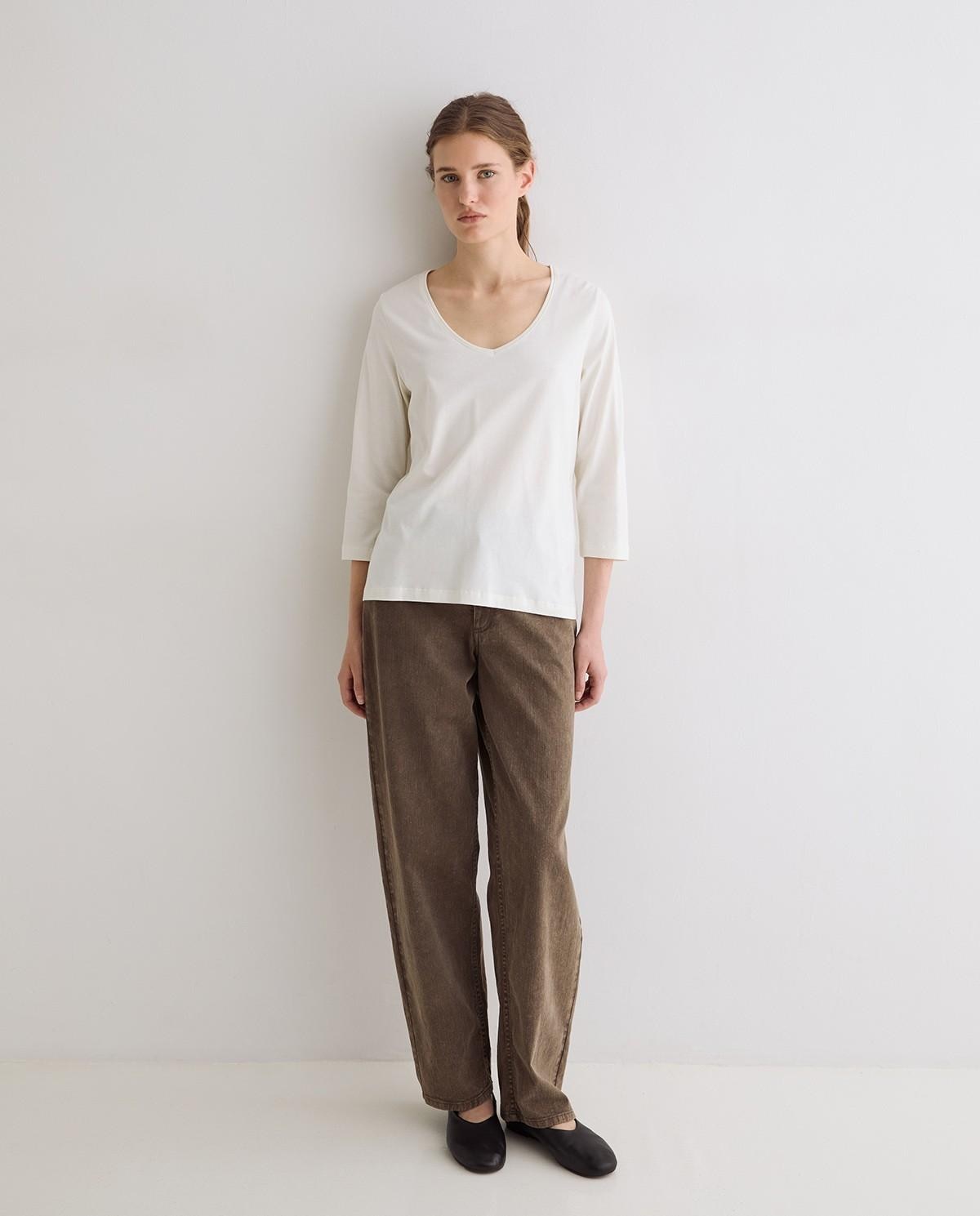 Camiseta básica de mujer con escote en pico de algodón orgánico - Yerse - Natural Natural-4