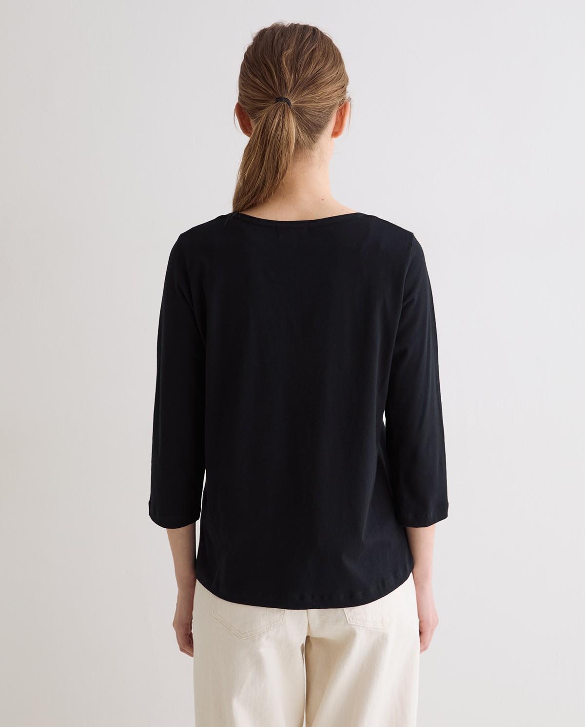 Camiseta básica de mujer con escote en pico de algodón orgánico - Yerse - Negro Negro-4