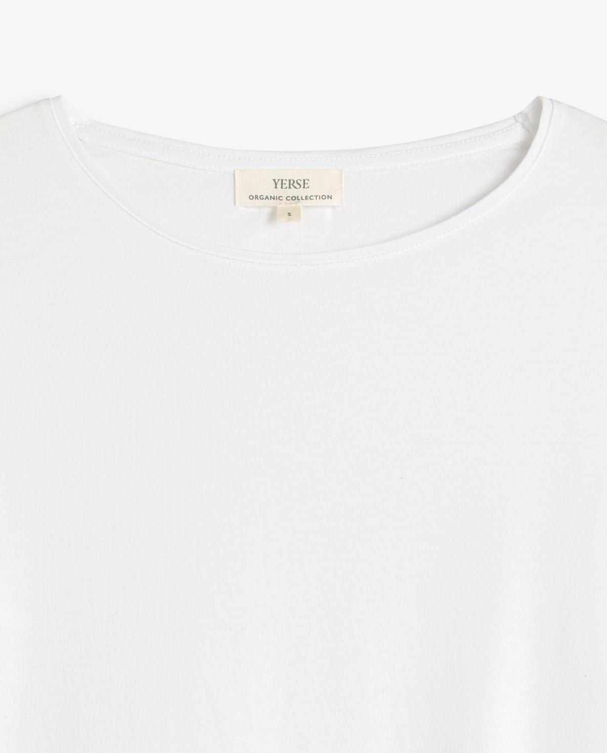 Camiseta básica de mujer de manga larga de algodón orgánico - Yerse - Blanco Blanco-5