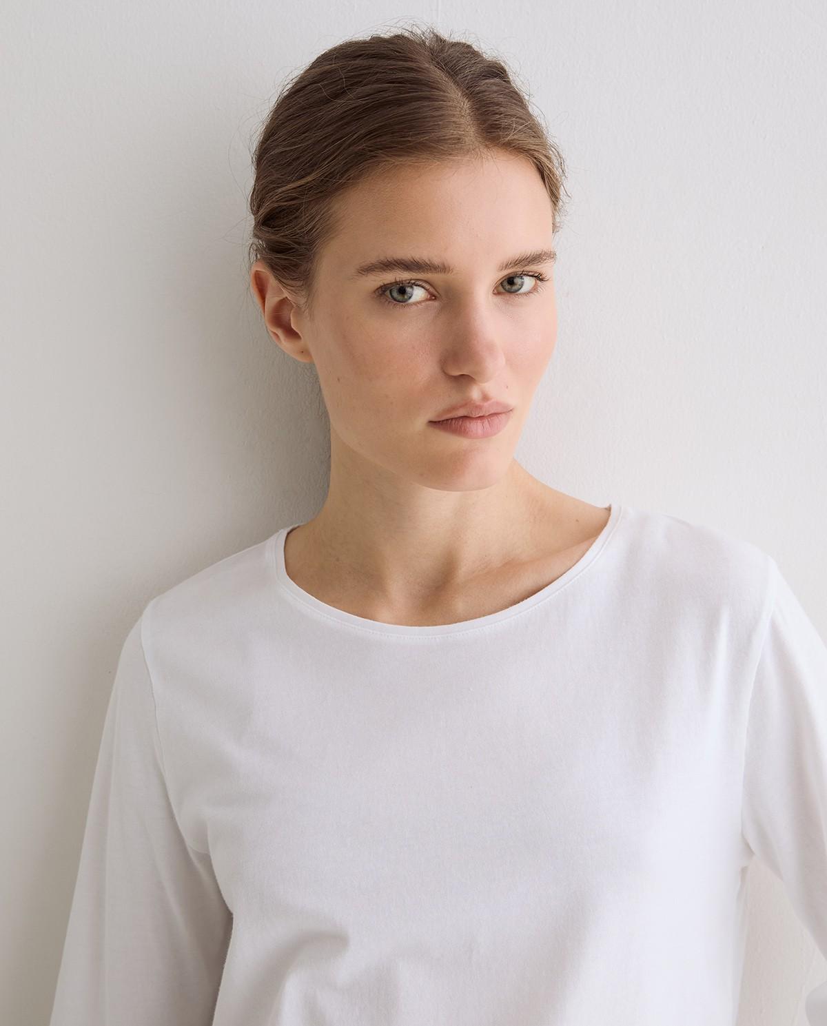 Camiseta básica de mujer de manga larga de algodón orgánico - Yerse - Blanco Blanco-2