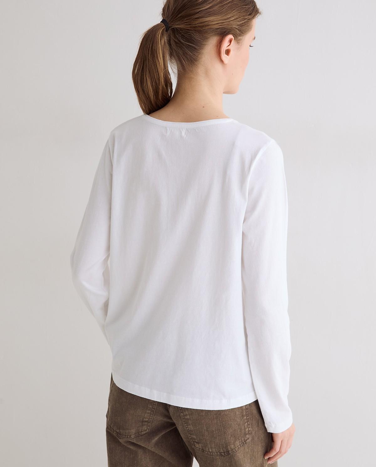 Camiseta básica de mujer de manga larga de algodón orgánico - Yerse - Blanco Blanco-4