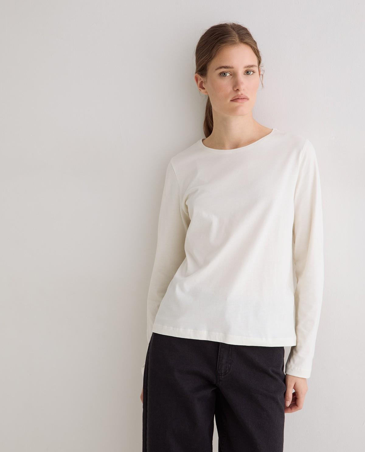 Camiseta básica de mujer de manga larga de algodón orgánico - Yerse - Natural Natural-1