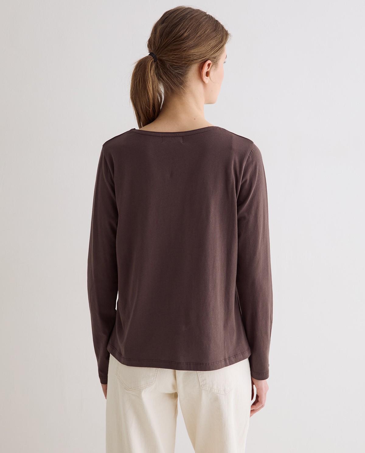 Camiseta básica de mujer de manga larga de algodón orgánico - Yerse - Marrón oscuro Marrón oscuro-4