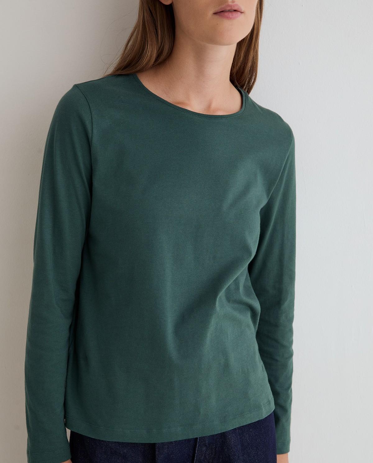 Camiseta básica de mujer de manga larga con cuello redondo - Yerse - Verde Verde-2