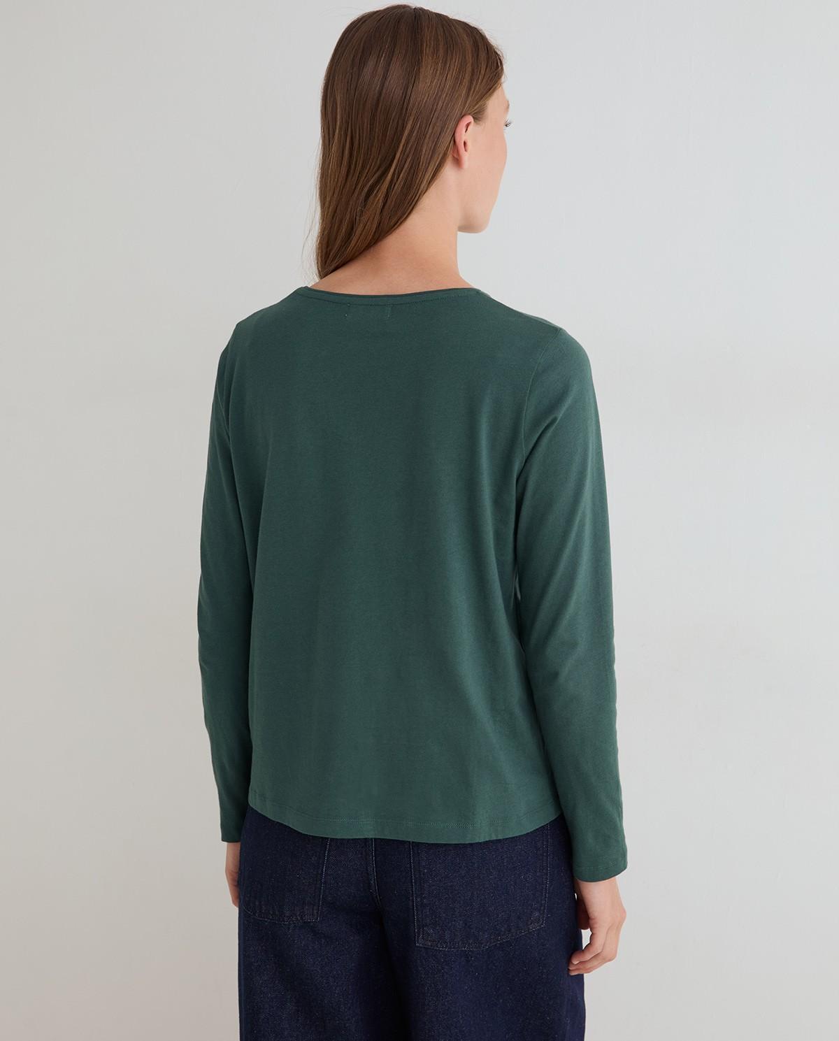 Camiseta básica de mujer de manga larga con cuello redondo - Yerse - Verde Verde-4