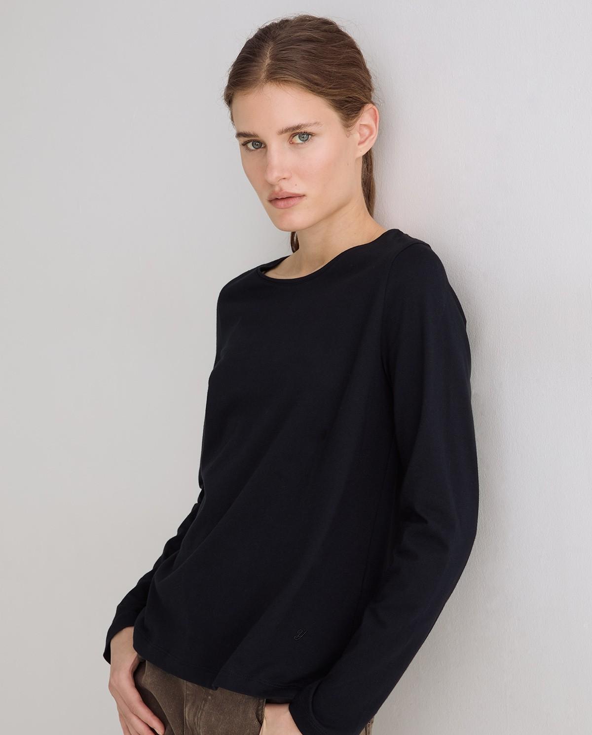 Camiseta básica de mujer de manga larga de algodón orgánico - Yerse - Negro Negro-1