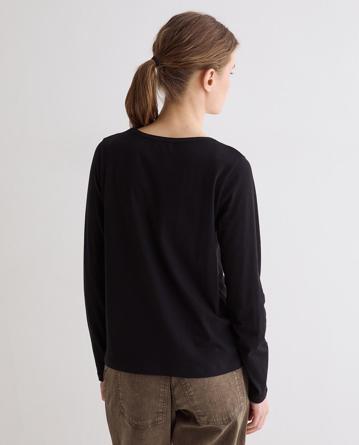 Camiseta básica de mujer de manga larga de algodón orgánico - Yerse - Negro Negro-4