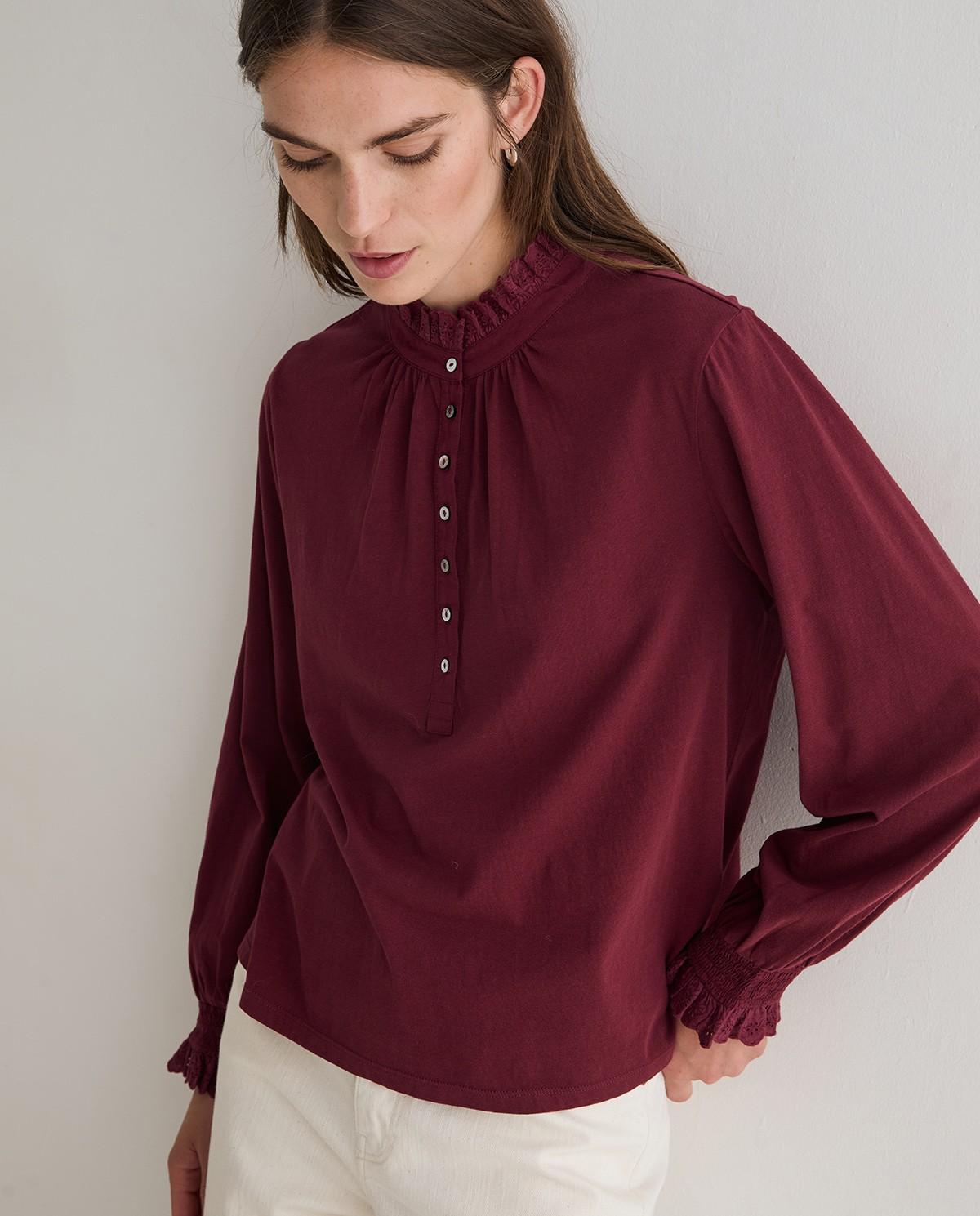 Imagen 1 de Camisa de mujer de manga larga detalle volantes - Yerse - Granate Granate