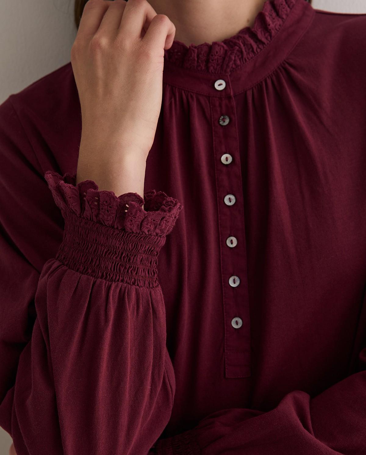 Imagen 2 de Camisa de mujer de manga larga detalle volantes - Yerse - Granate Granate