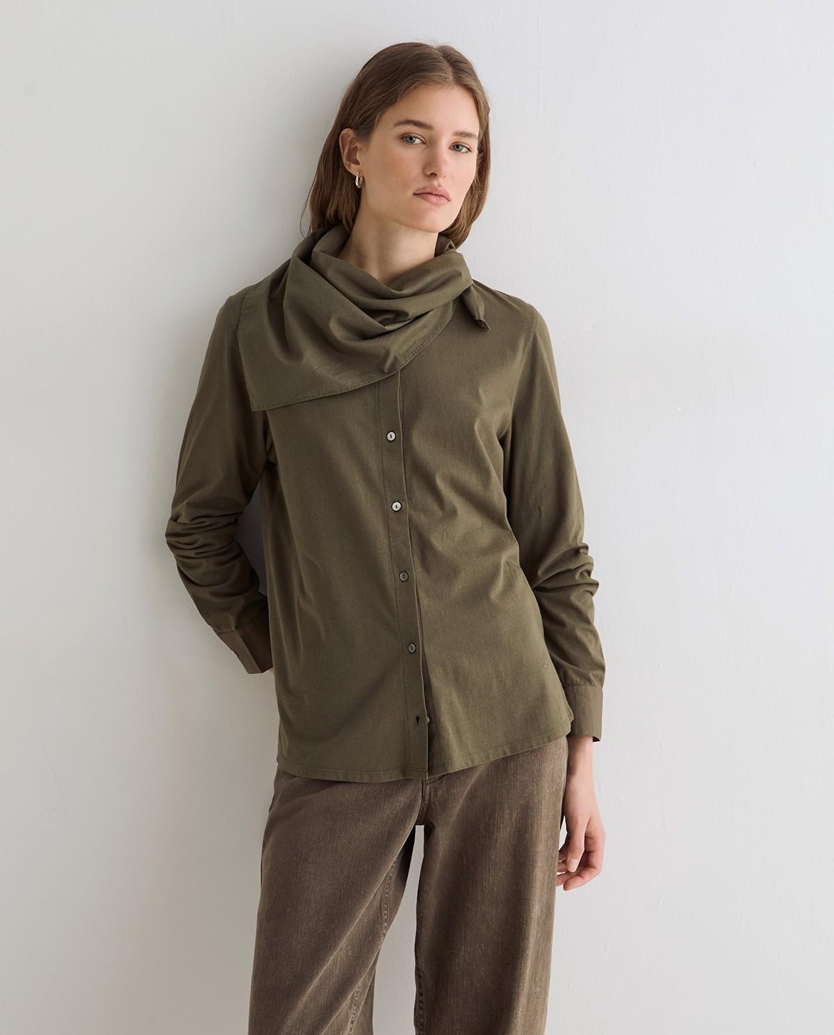 Camisa de mujer de manga larga con pañuelo extraíble - Yerse - Verde Verde-1