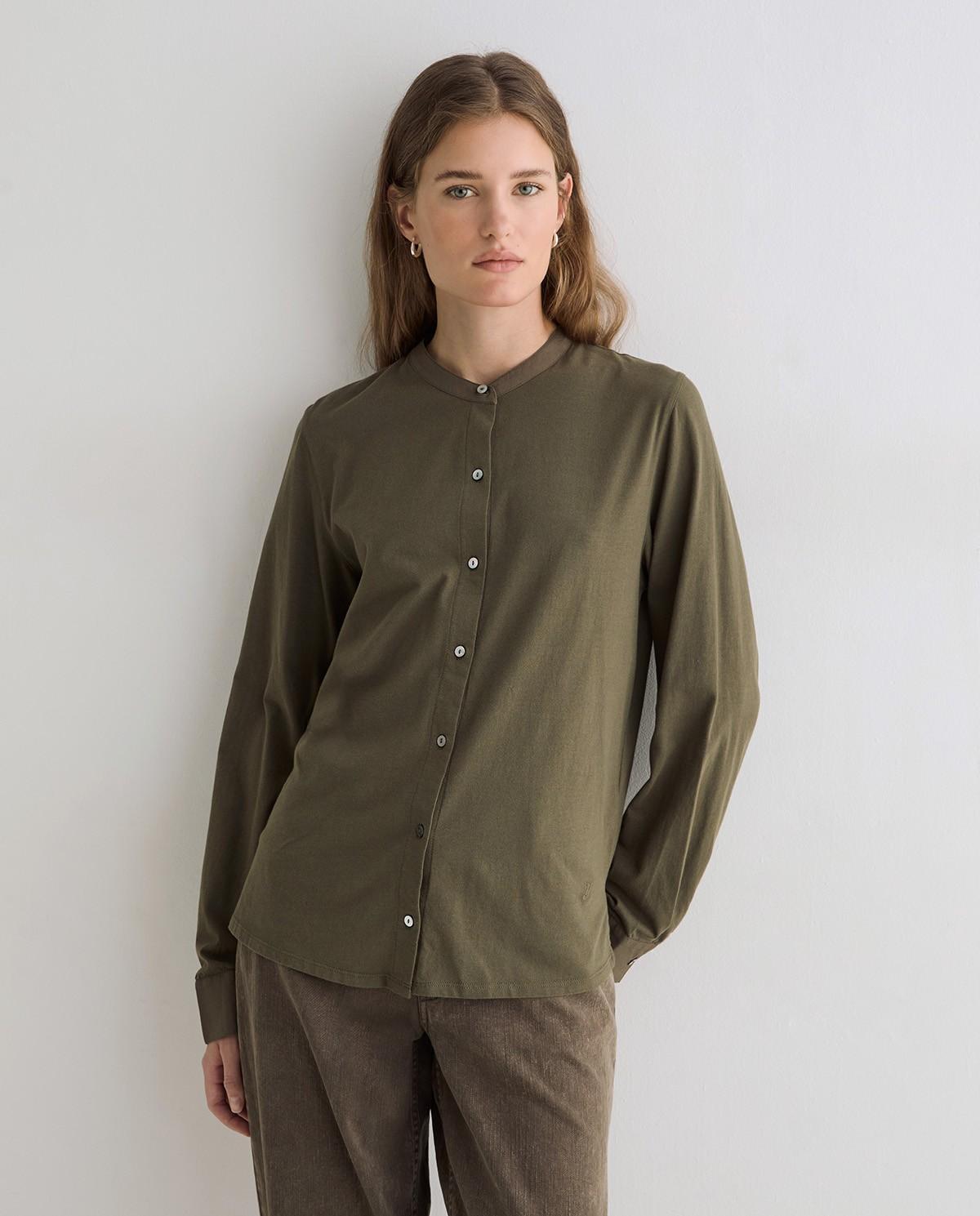 Camisa de mujer de manga larga con pañuelo extraíble - Yerse - Verde Verde-2