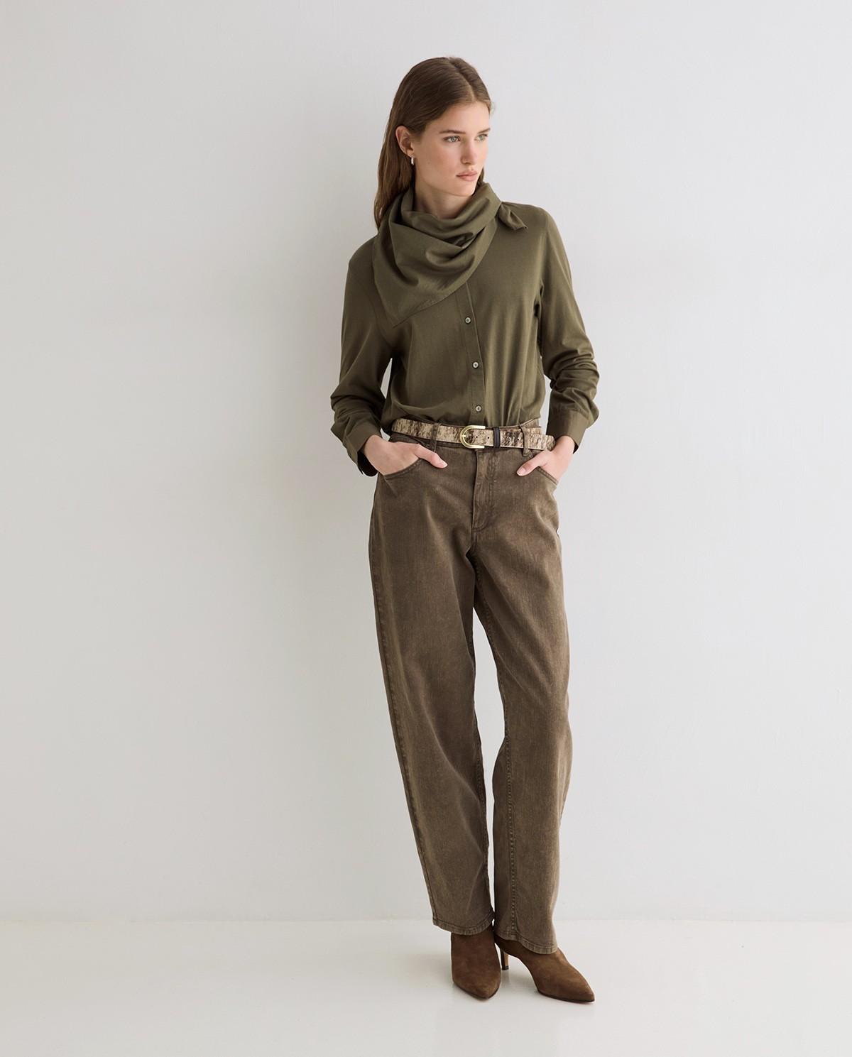Camisa de mujer de manga larga con pañuelo extraíble - Yerse - Verde Verde-5