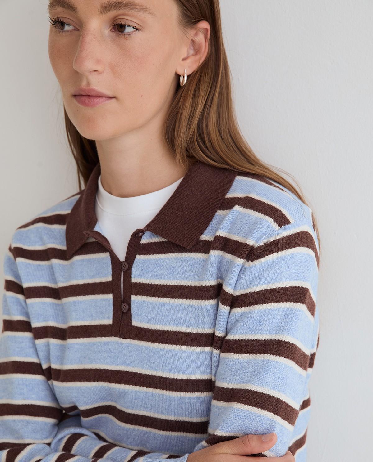 Imagen 2 de Jersey de punto fino de mujer con cuello polo y manga larga - Yerse - Azul Azul