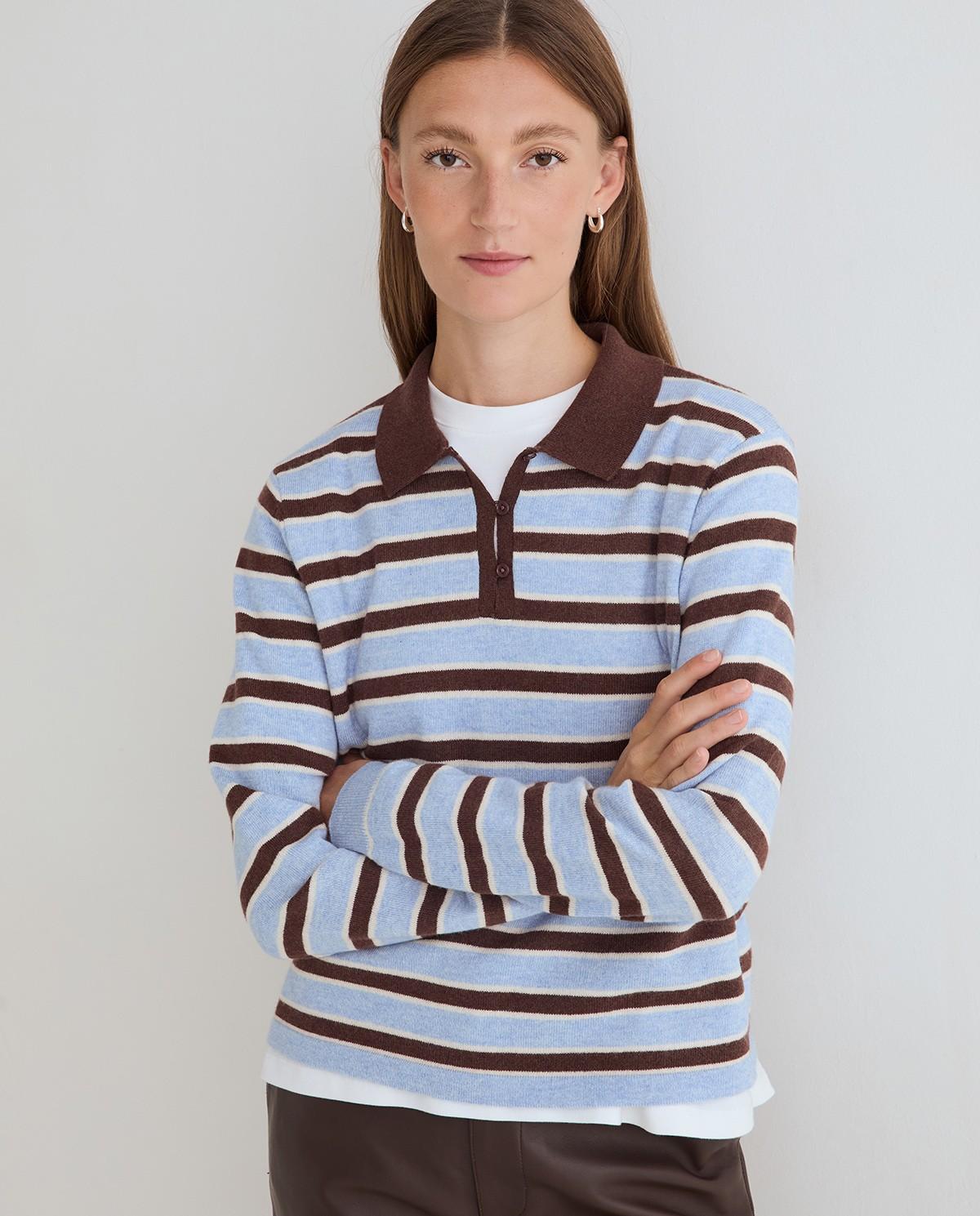 Imagen 3 de Jersey de punto fino de mujer con cuello polo y manga larga - Yerse - Azul Azul