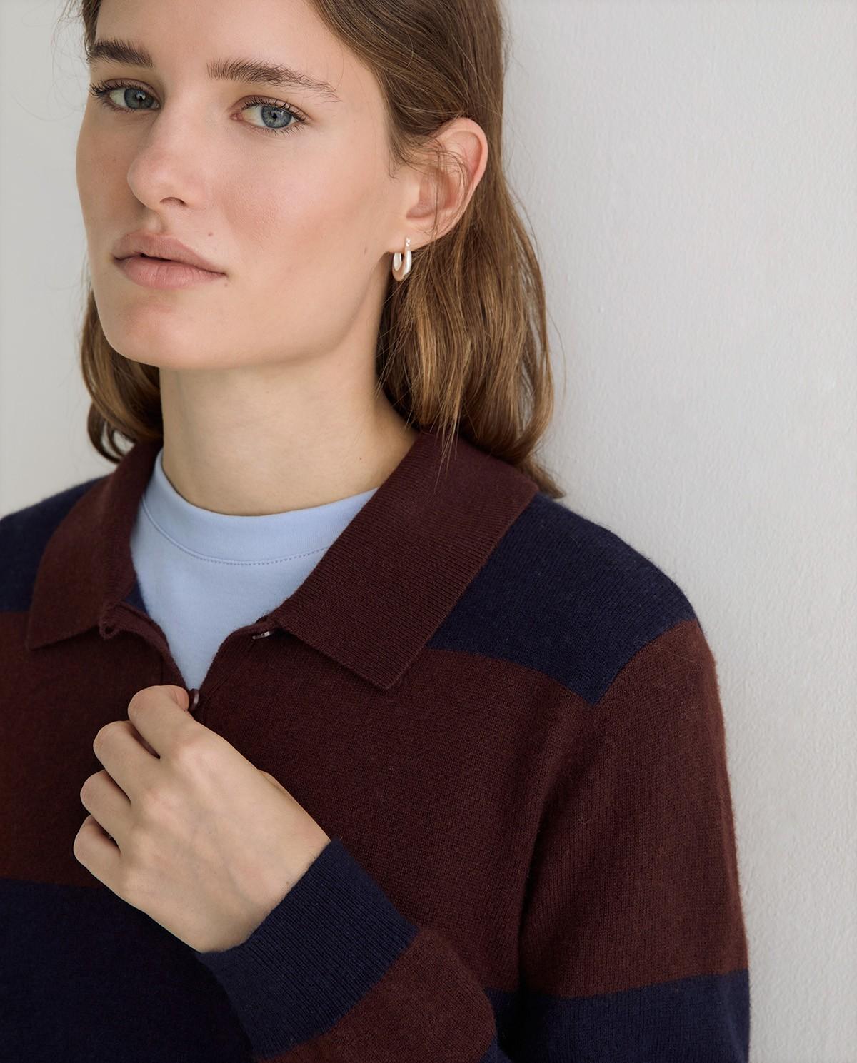 Imagen 2 de Jersey de punto fino de mujer con cuello polo y manga larga - Yerse - Marrón oscuro Marrón oscuro