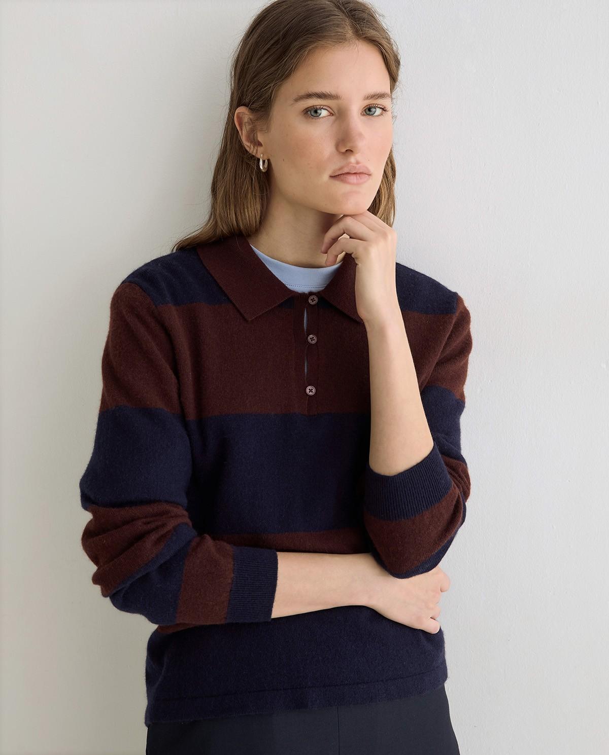 Imagen 3 de Jersey de punto fino de mujer con cuello polo y manga larga - Yerse - Marrón oscuro Marrón oscuro