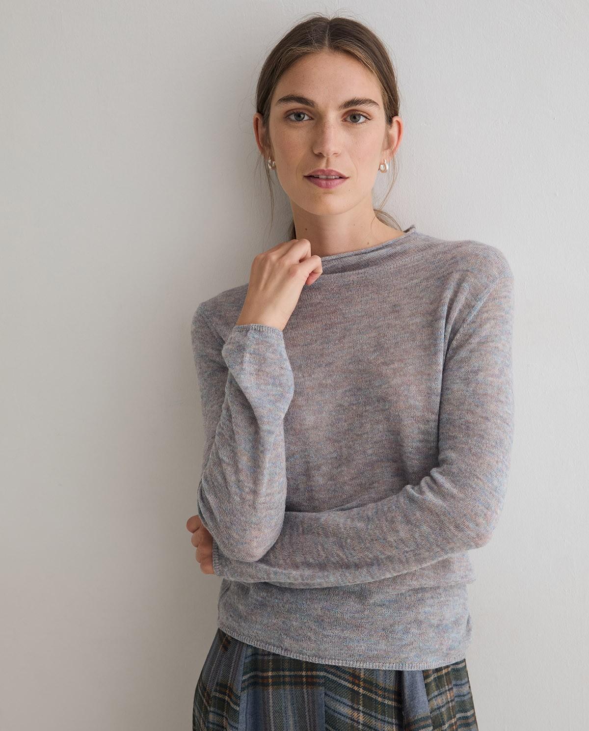 Imagen 0 de Jersey de mujer de punto fino con cuello perkins y manga larga Azul claro