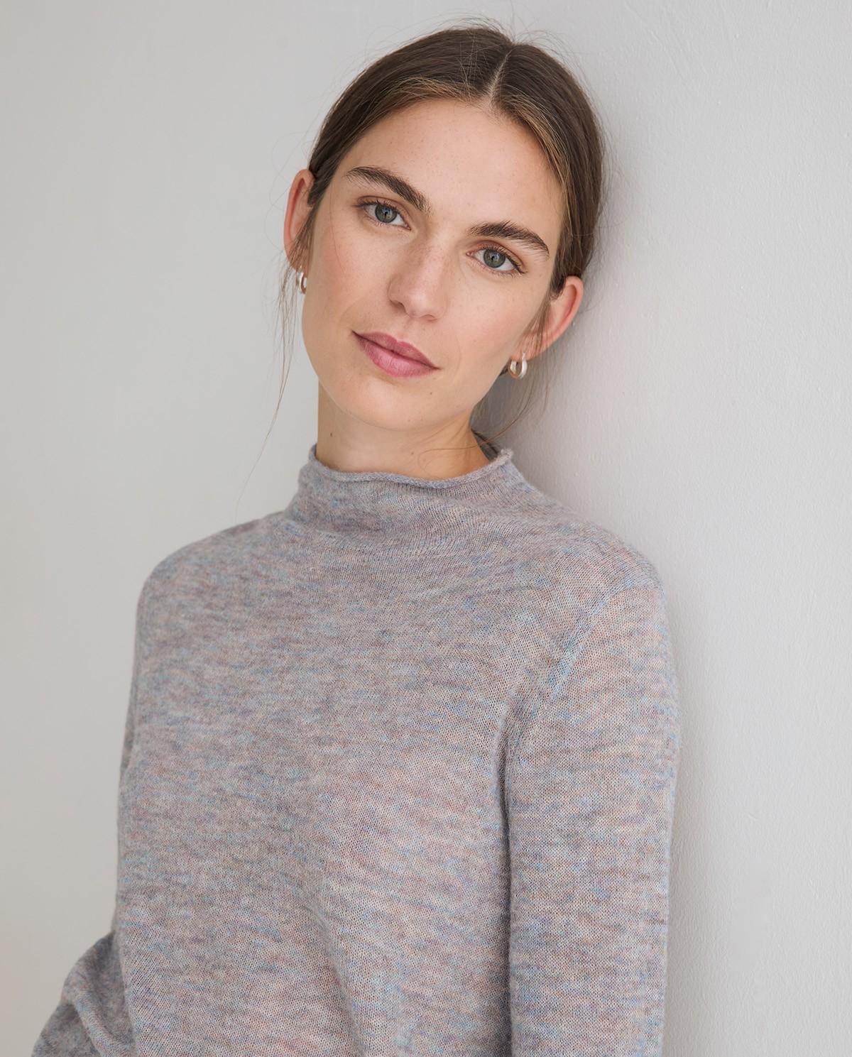 Jersey de mujer de punto fino con cuello perkins y manga larga - Yerse - Azul claro Azul claro-2
