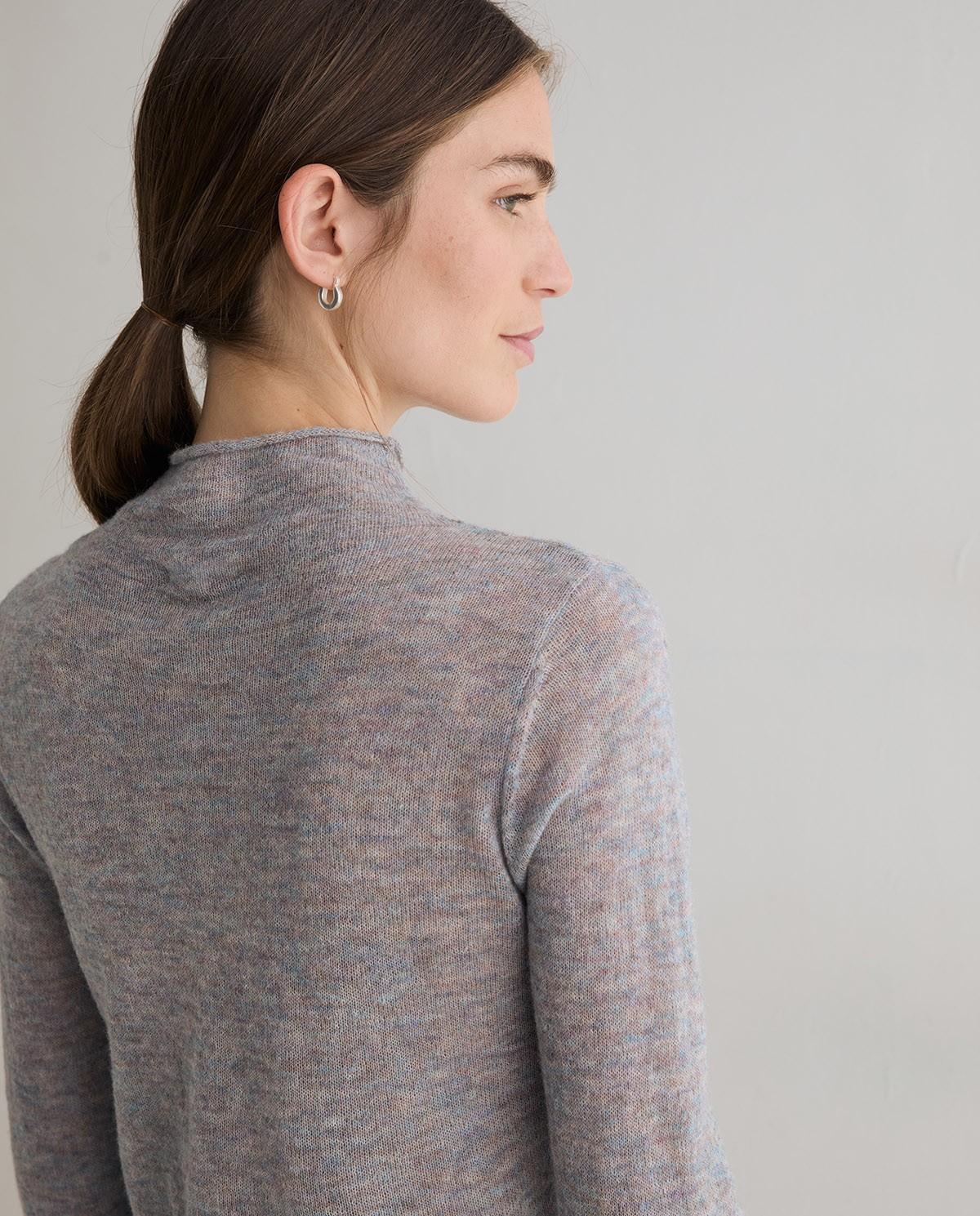 Jersey de mujer de punto fino con cuello perkins y manga larga - Yerse - Azul claro Azul claro-3