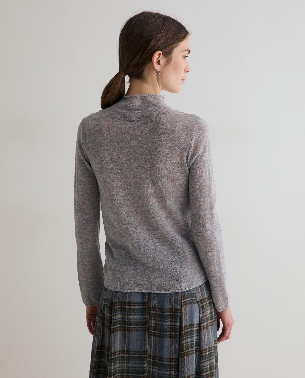 Jersey de mujer de punto fino con cuello perkins y manga larga - Yerse - Azul claro Azul claro-4