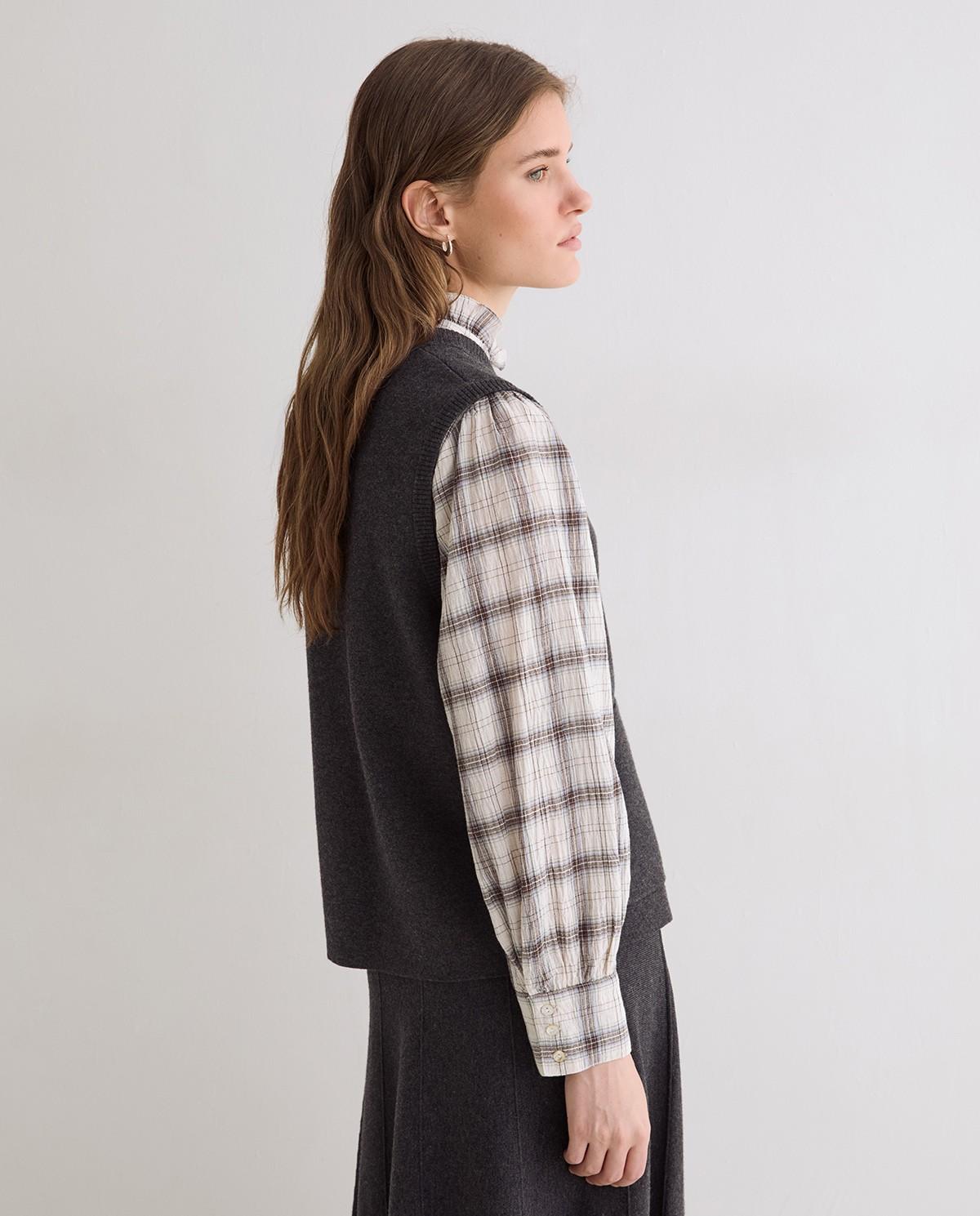 Chaleco de mujer de punto de cuello redondo y mezcla de lana - Yerse - Gris Gris-2