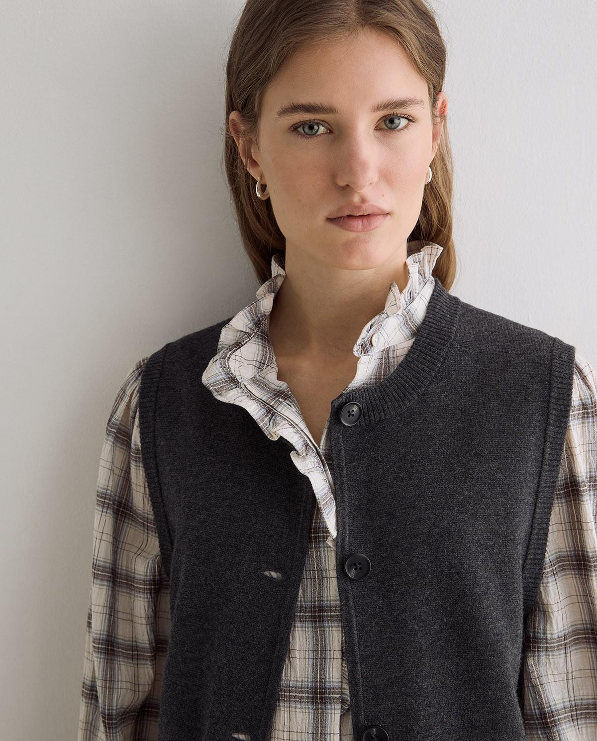 Chaleco de mujer de punto de cuello redondo y mezcla de lana - Yerse - Gris Gris-4