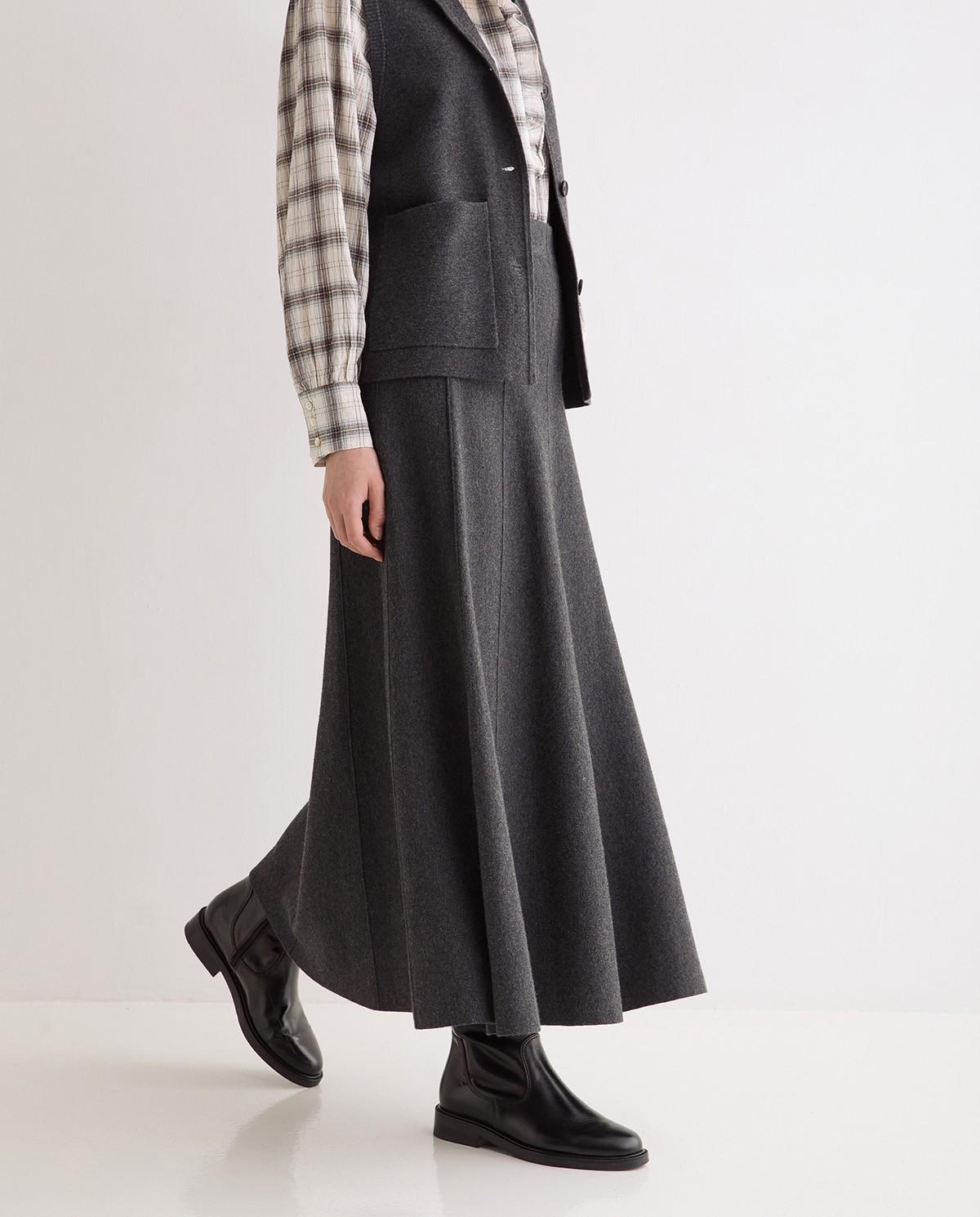 Falda midi de punto fluida con lana - Yerse - Gris Gris-1