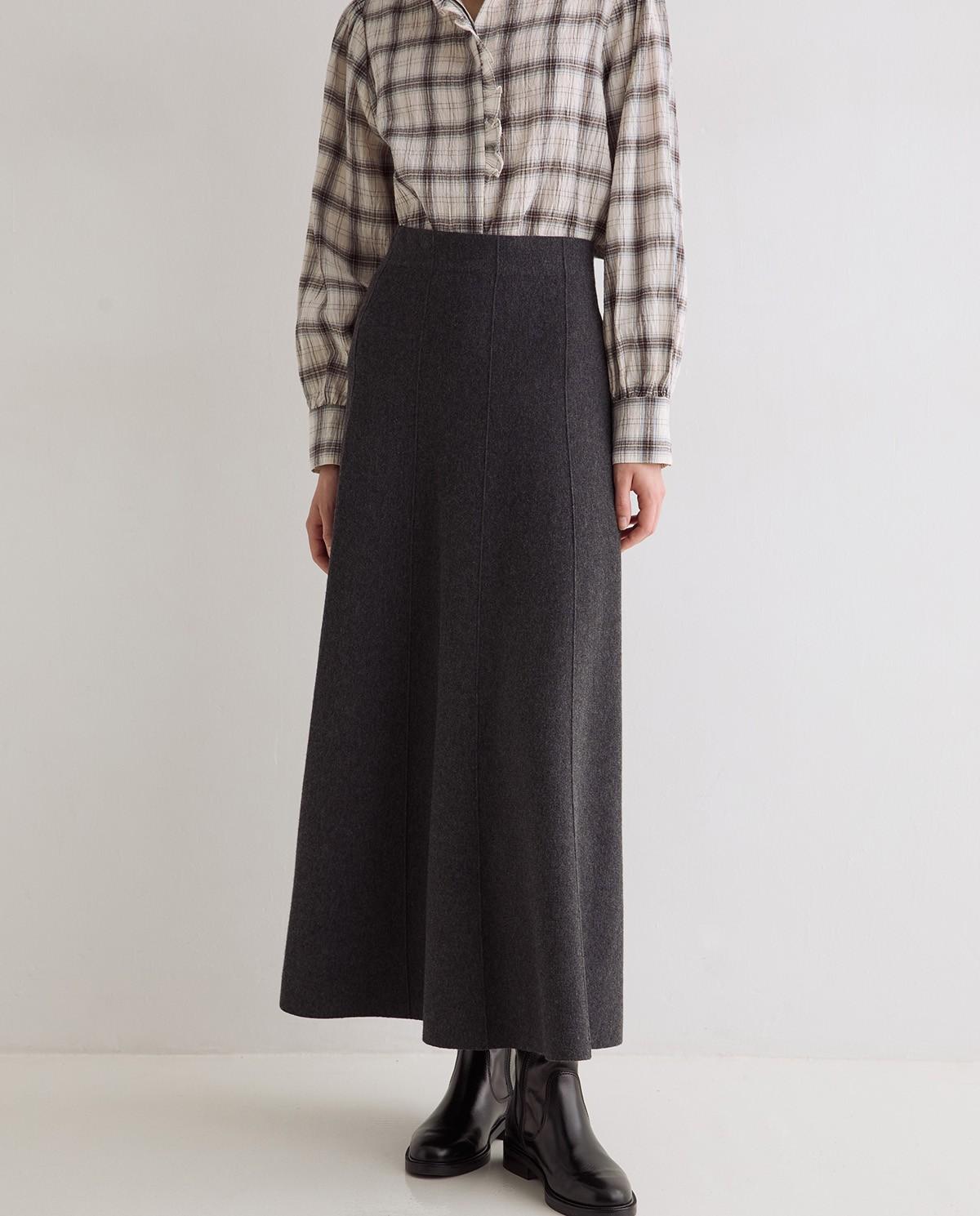 Falda midi de punto fluida con lana - Yerse - Gris Gris-2