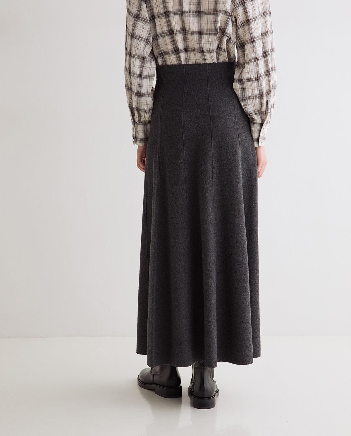Falda midi de punto fluida con lana - Yerse - Gris Gris-3
