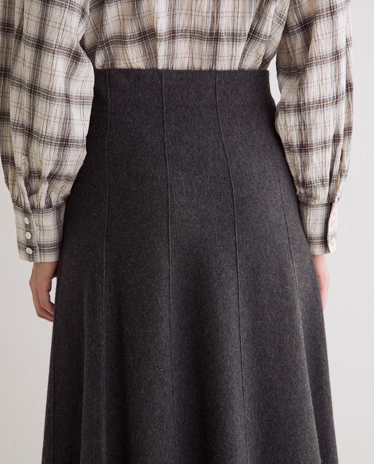 Falda midi de punto fluida con lana - Yerse - Gris Gris-4