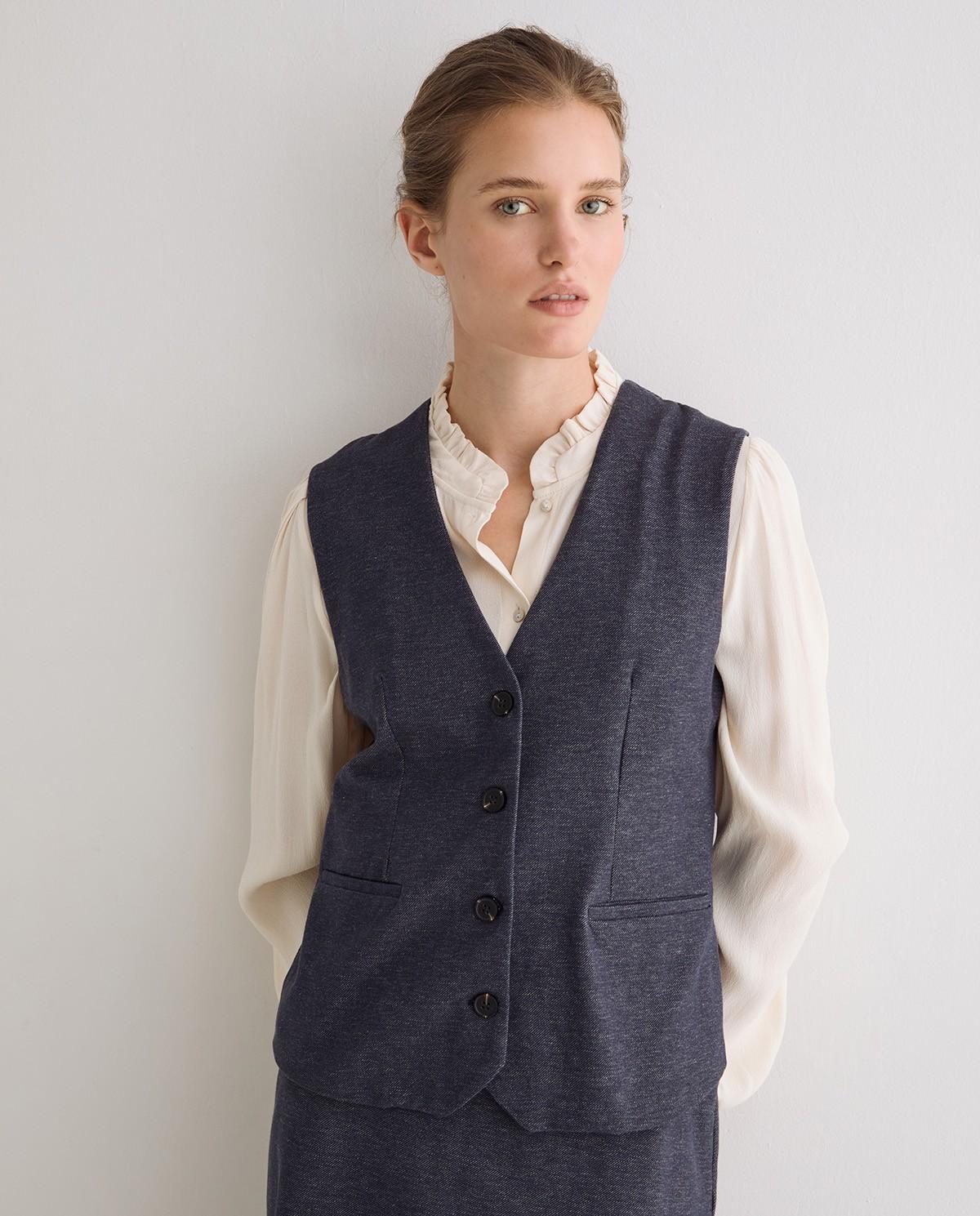 Chaleco de mujer efecto denim - Yerse - Azul oscuro Azul oscuro-3