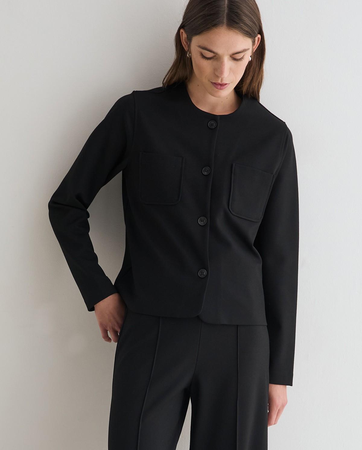 Chaqueta corta de mujer de punto interlock - Yerse - Negro Negro-1