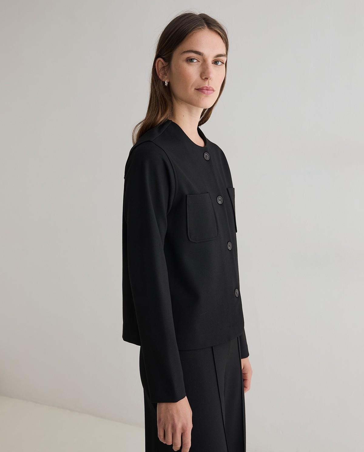 Chaqueta corta de mujer de punto interlock - Yerse - Negro Negro-2