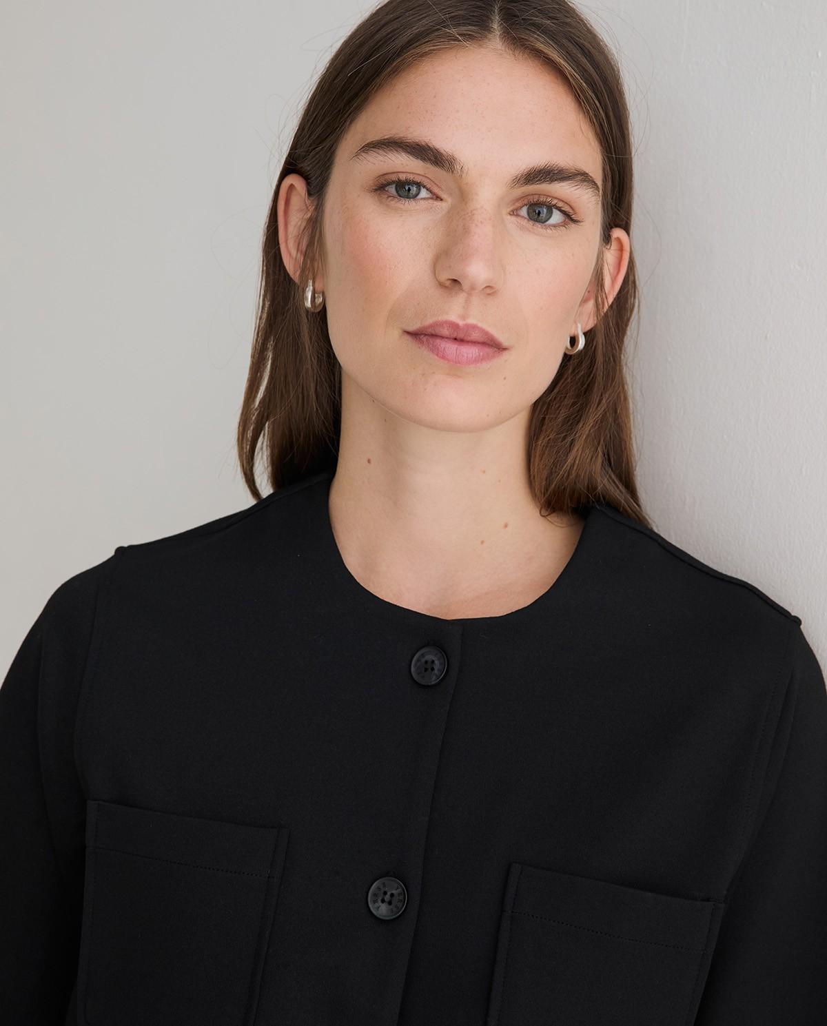 Chaqueta corta de mujer de punto interlock - Yerse - Negro Negro-3