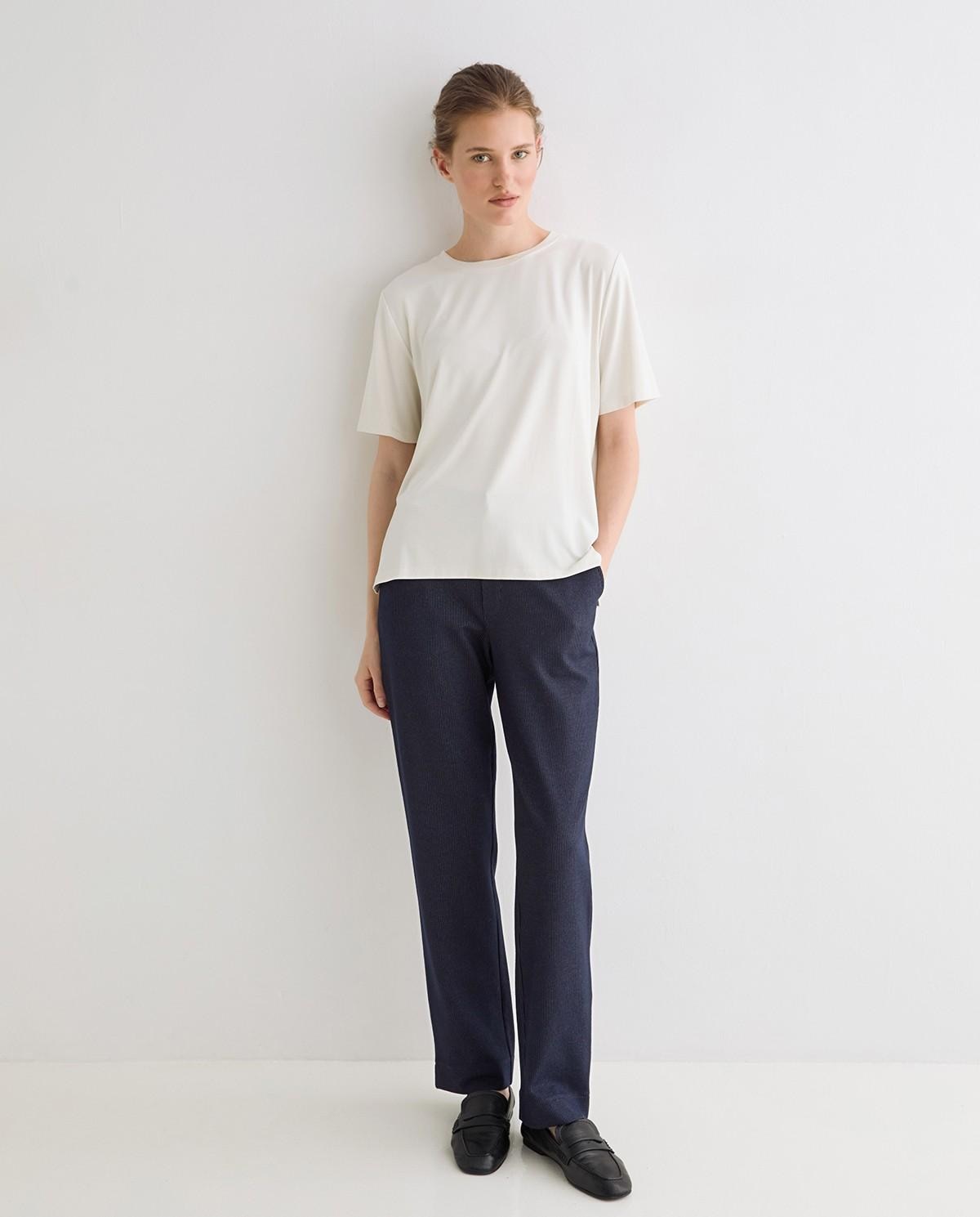 Pantalón recto de mujer raya diplomática - Yerse - Azul oscuro Azul oscuro-1