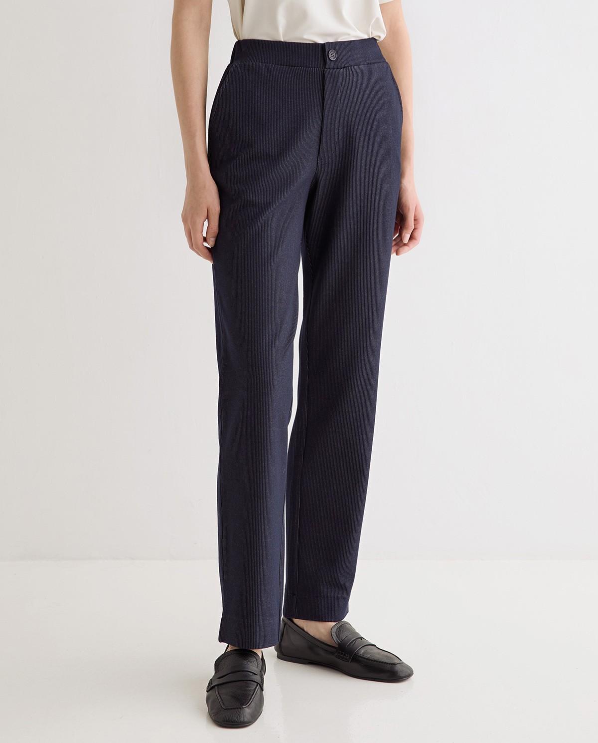 Pantalón recto de mujer raya diplomática - Yerse - Azul oscuro Azul oscuro-2