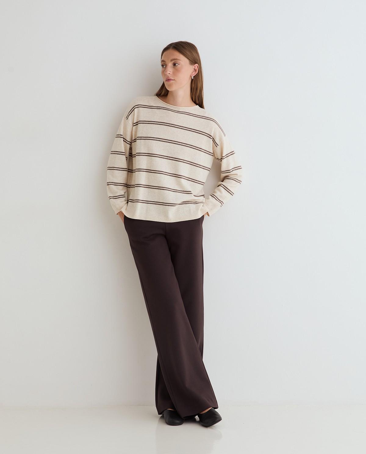 Pantalón ancho de mujer con cintura elástica - Yerse - Marrón oscuro Marrón oscuro-1
