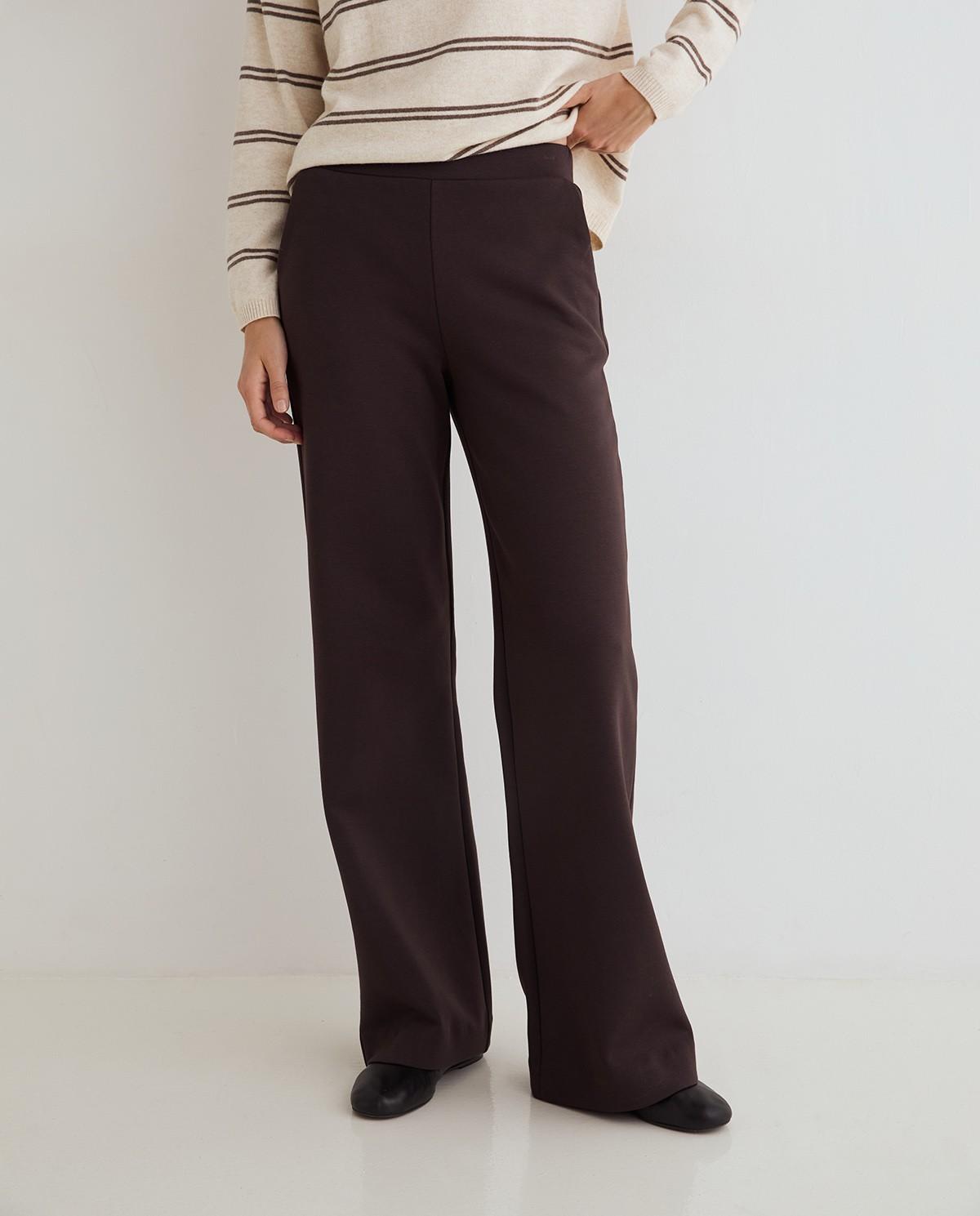 Pantalón ancho de mujer con cintura elástica - Yerse - Marrón oscuro Marrón oscuro-2