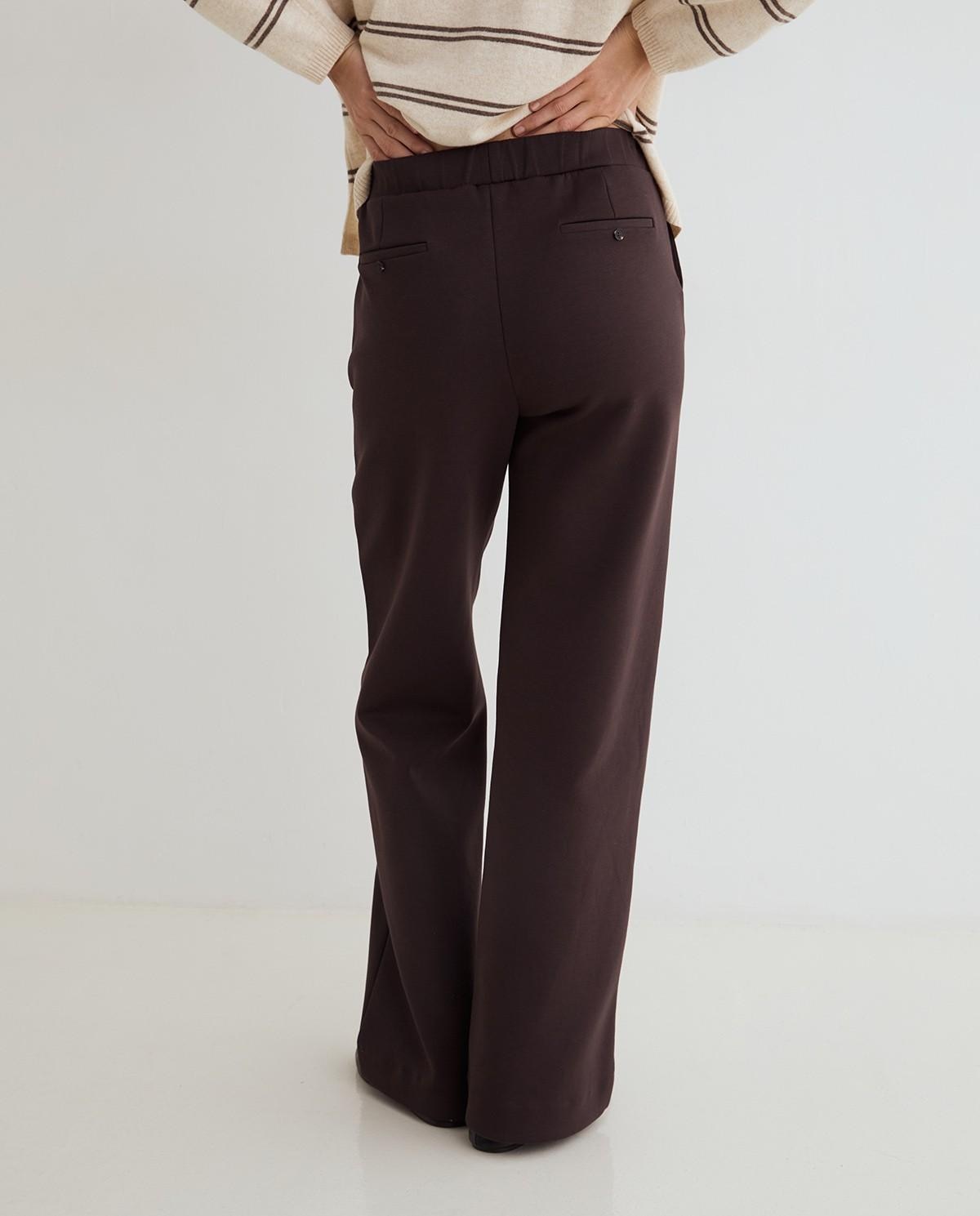 Pantalón ancho de mujer con cintura elástica - Yerse - Marrón oscuro Marrón oscuro-3
