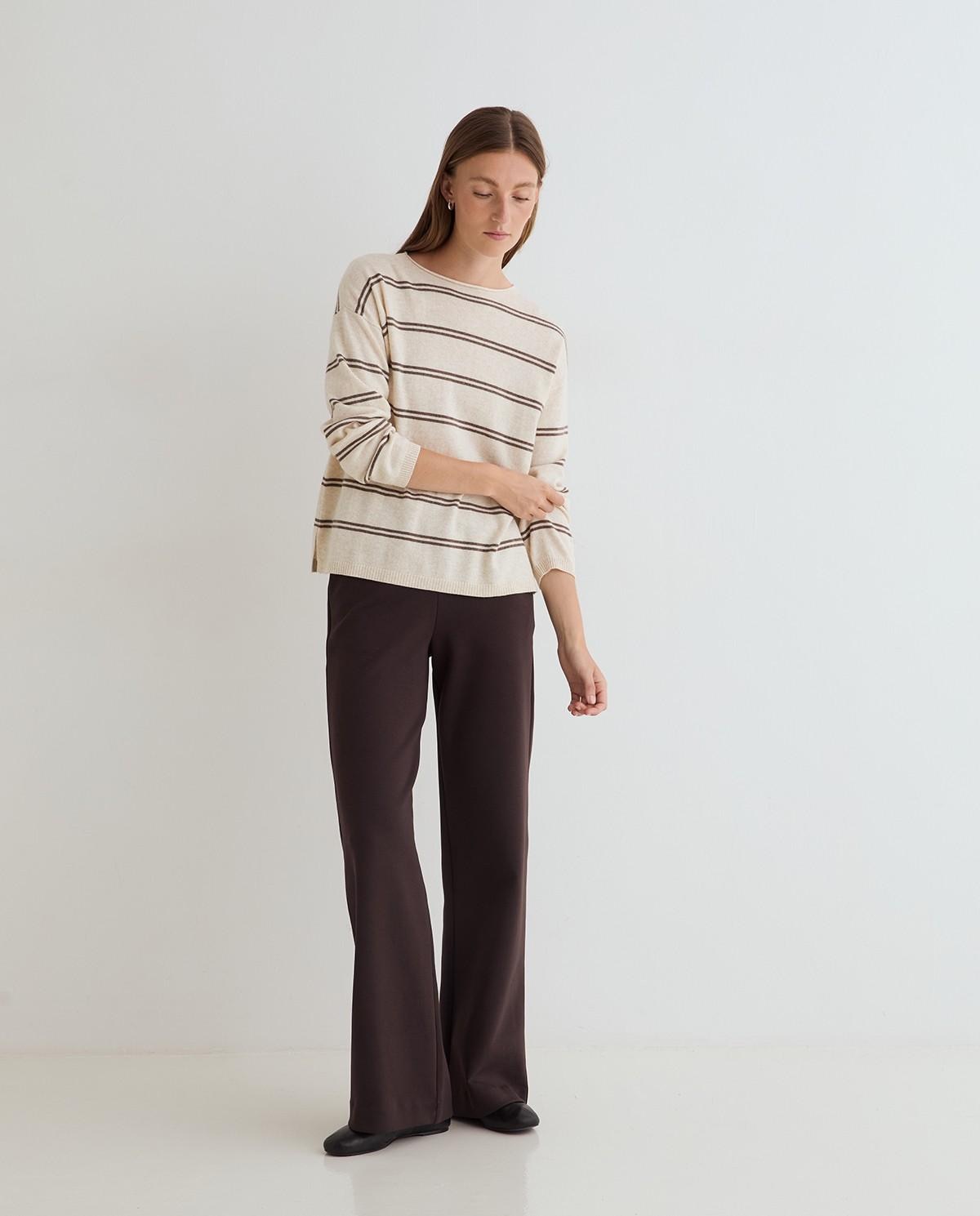 Pantalón ancho de mujer con cintura elástica - Yerse - Marrón oscuro Marrón oscuro-4