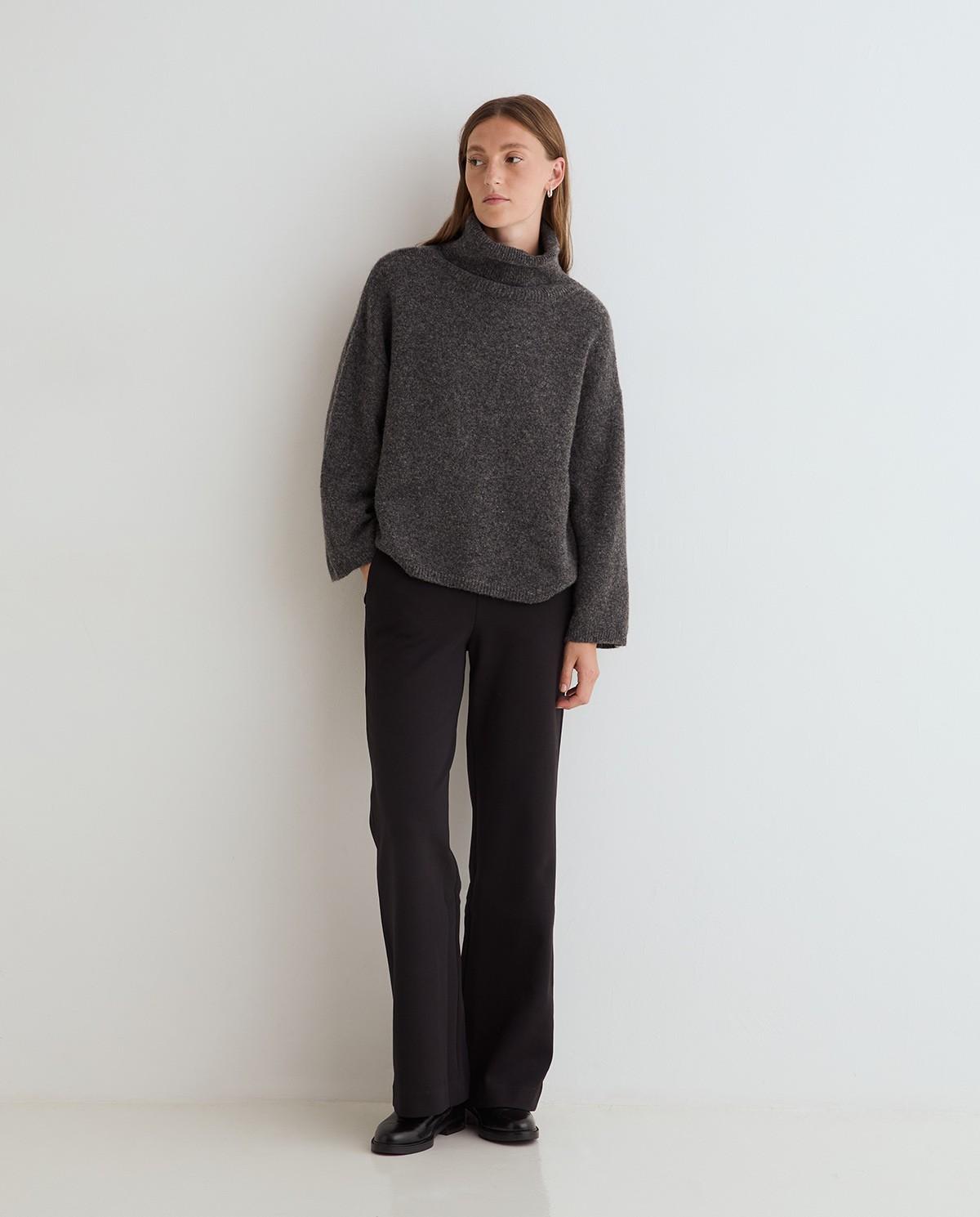 Pantalón ancho de mujer con cintura elástica - Yerse - Negro Negro-1