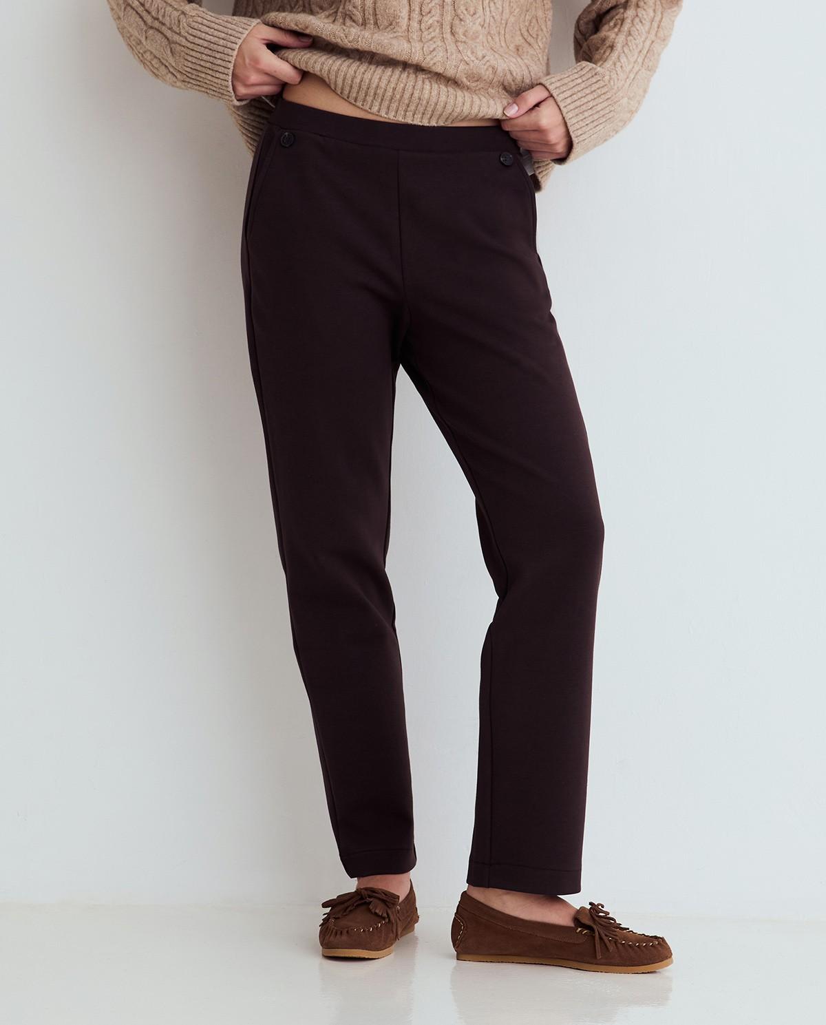 Pantalón recto de mujer de punto - Yerse - Marrón oscuro Marrón oscuro-2