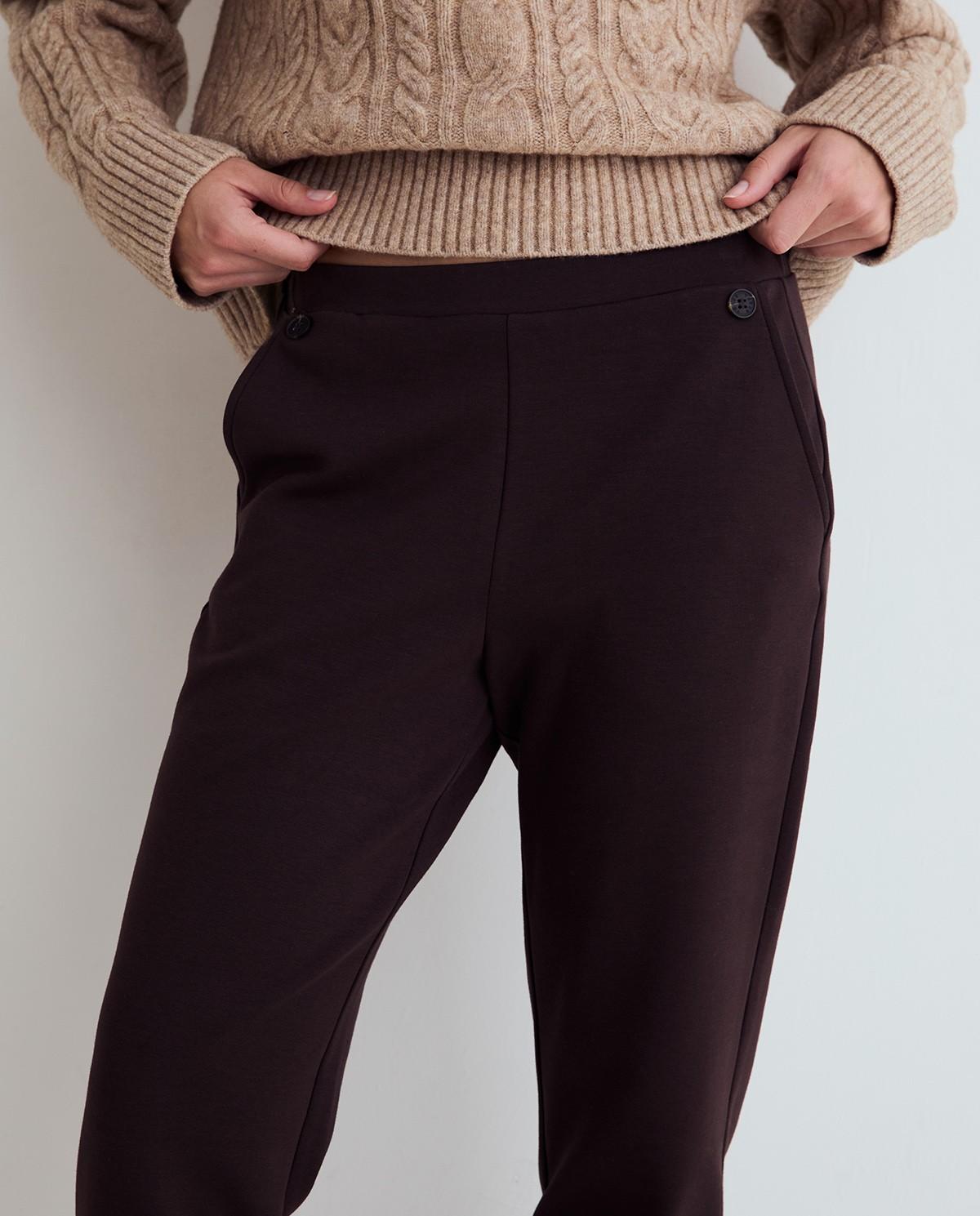 Pantalón recto de mujer de punto - Yerse - Marrón oscuro Marrón oscuro-3
