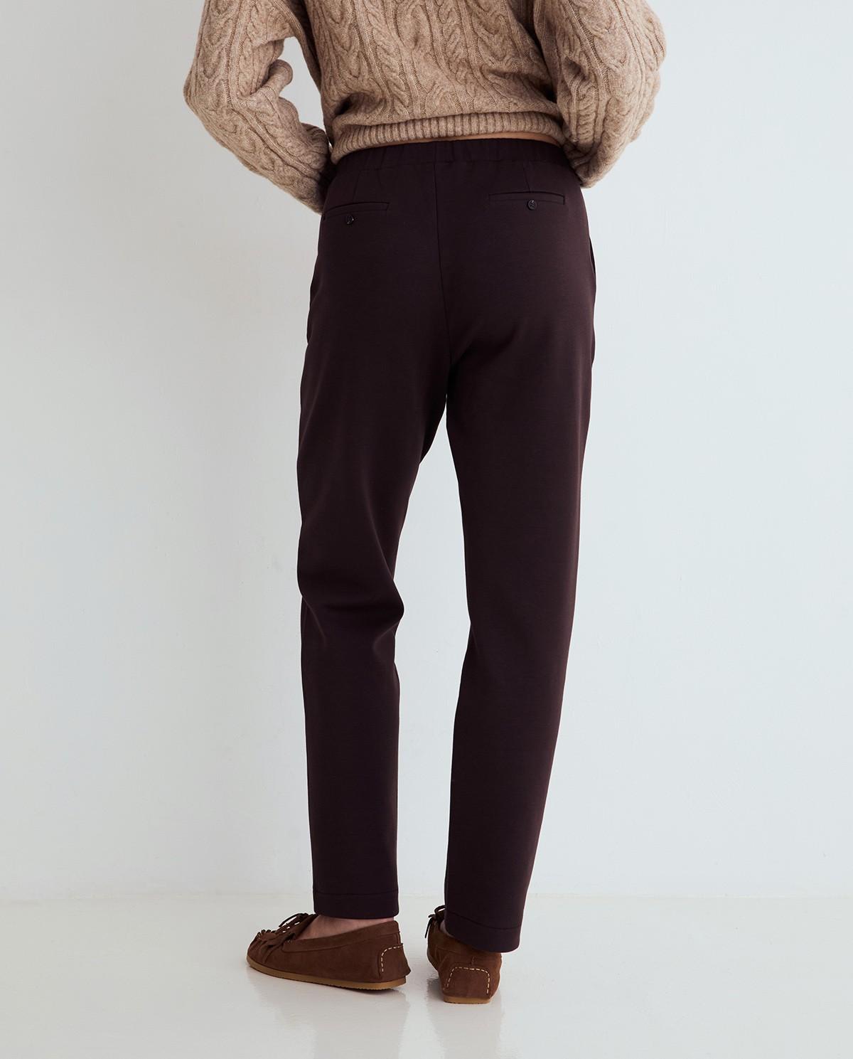 Pantalón recto de mujer de punto - Yerse - Marrón oscuro Marrón oscuro-4